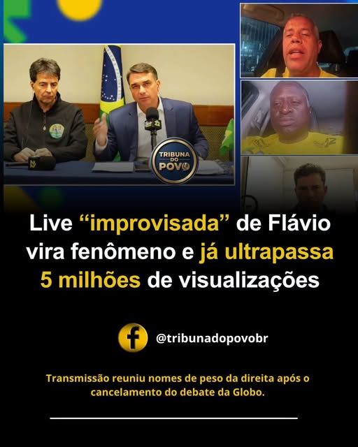 zfabrogmailcom's tweet photo. Obrigada Gilmar,Lula e demais ....

A live de Flávio Bolsonaro, transmitida na noite desta quinta-feira (1º/10), já ultrapassou 5 milhões de visualizações. Com o título “SEM CENSURA - Debate com Flávio Bolsonaro”, a transmissão foi exibida pelo canal TV Celular Flávio Bolsonaro. https://t.co/s46l57tPgC
