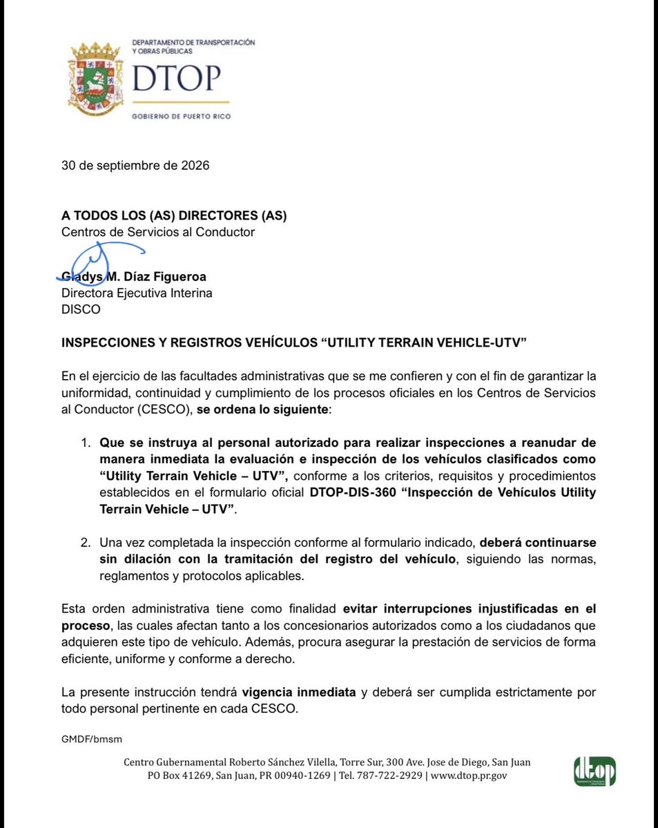 MillyMendezpr's tweet photo. Regresan las inspecciones de los UTV (Utility Task Vehicle o vehículo utilitario todoterreno)

DTOP ordenó la reanudación inmediata de sus inspecciones y registros en los CESCO para el uso de tablillas en vías públicas. https://t.co/iIBzQ2HqPW