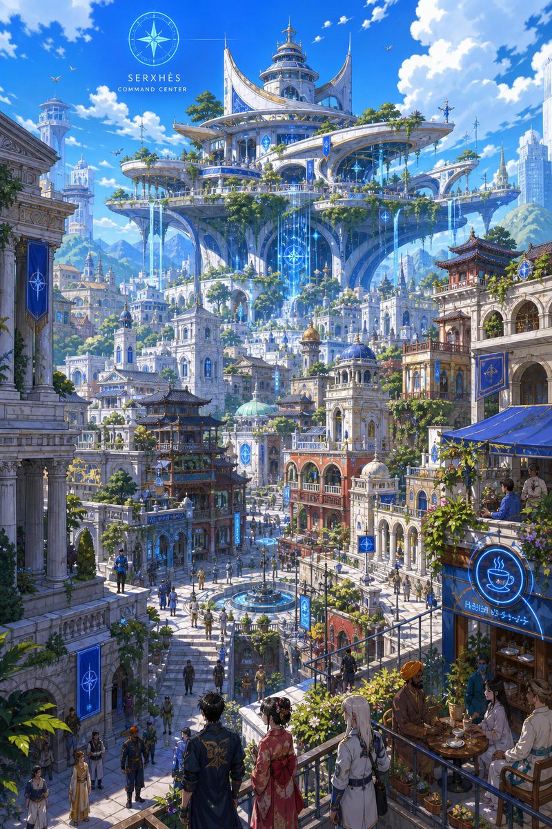 LofivibesbyGZU's tweet photo. One staircase leads to a lively square, another to gardens in the sky. With waterfalls overhead and a quiet café along the way, discovering this city could take all afternoon. No need to hurry. ☕✨

#AnimeArt #FantasyArt #FantasyCity #CozyFantasy #SciFiFantasy https://t.co/h5KHMRfFRB