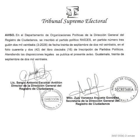 JD_MonterrosoG's tweet photo. Partido Político RAÍCES @raicesguate https://t.co/fvYDoJqWWR