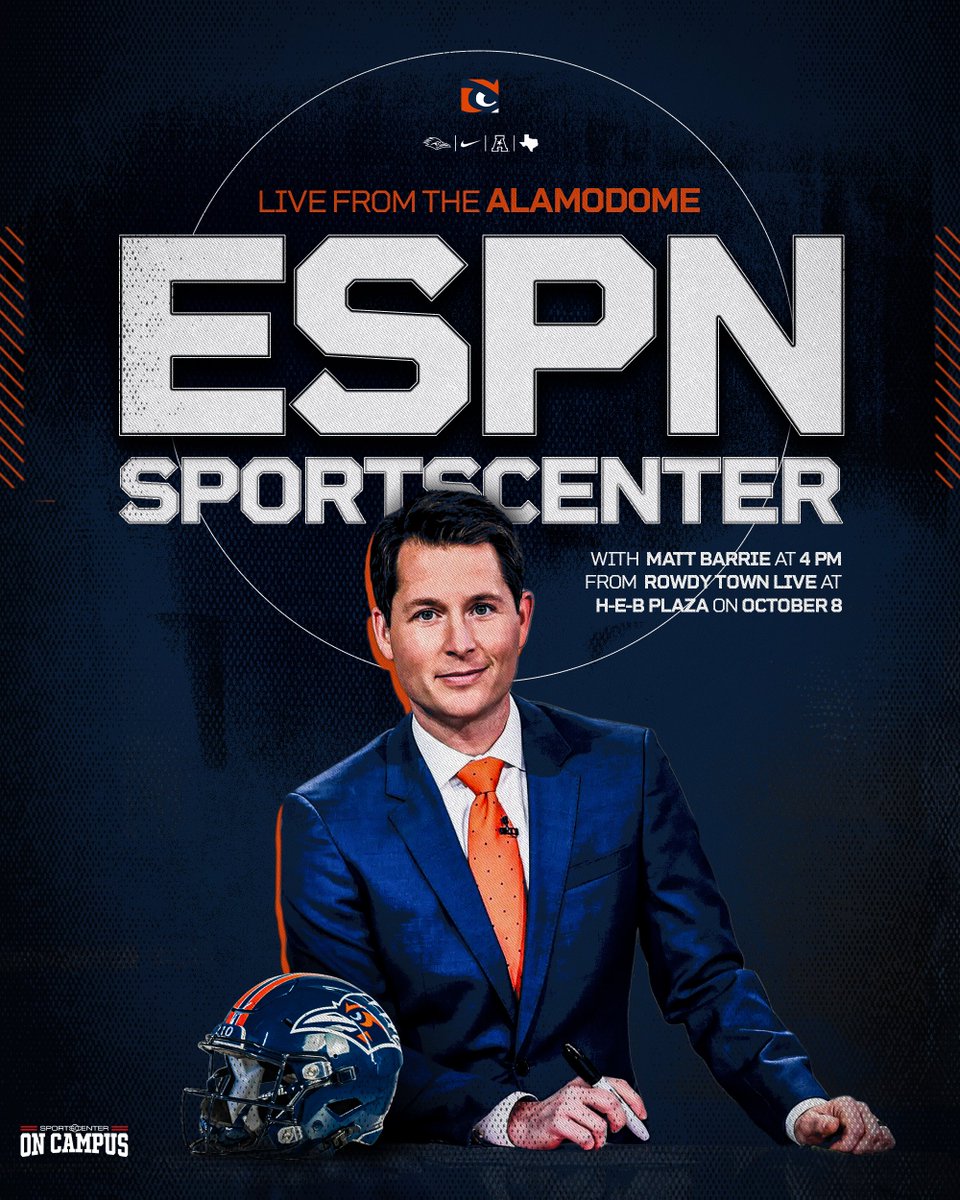 UTSAFTBL's tweet photo. Thursday night, San Antonio gets the national spotlight. 🏟️🌎

@espn and @sportscenter will be LIVE from the Dome at 4 PM, setting the stage for a 6:30 PM matchup against South Florida

Game presented by @cowboysac

🎟️https://t.co/Kv4HwBYAlH
 #210TriangleOfToughness | #LetsGo210 https://t.co/I1ioG9tXyV