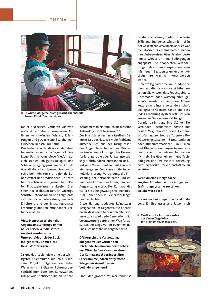 Rimisp's tweet photo. #RimispEnLaPrensa 🇩🇪 | Rodrigo Yáñez, director de Rimisp, fue entrevistado en revista alemana Für Vielfalt sobre los aprendizajes del libro "Cultura Alimentaria Indígena", desarrollado por @Rimisp, gracias al apoyo de @IDRC_LAC @IDRC_CRDI 
#PueblosIndígenas #SistemasAlimentarios https://t.co/gu0Y4LIKZU