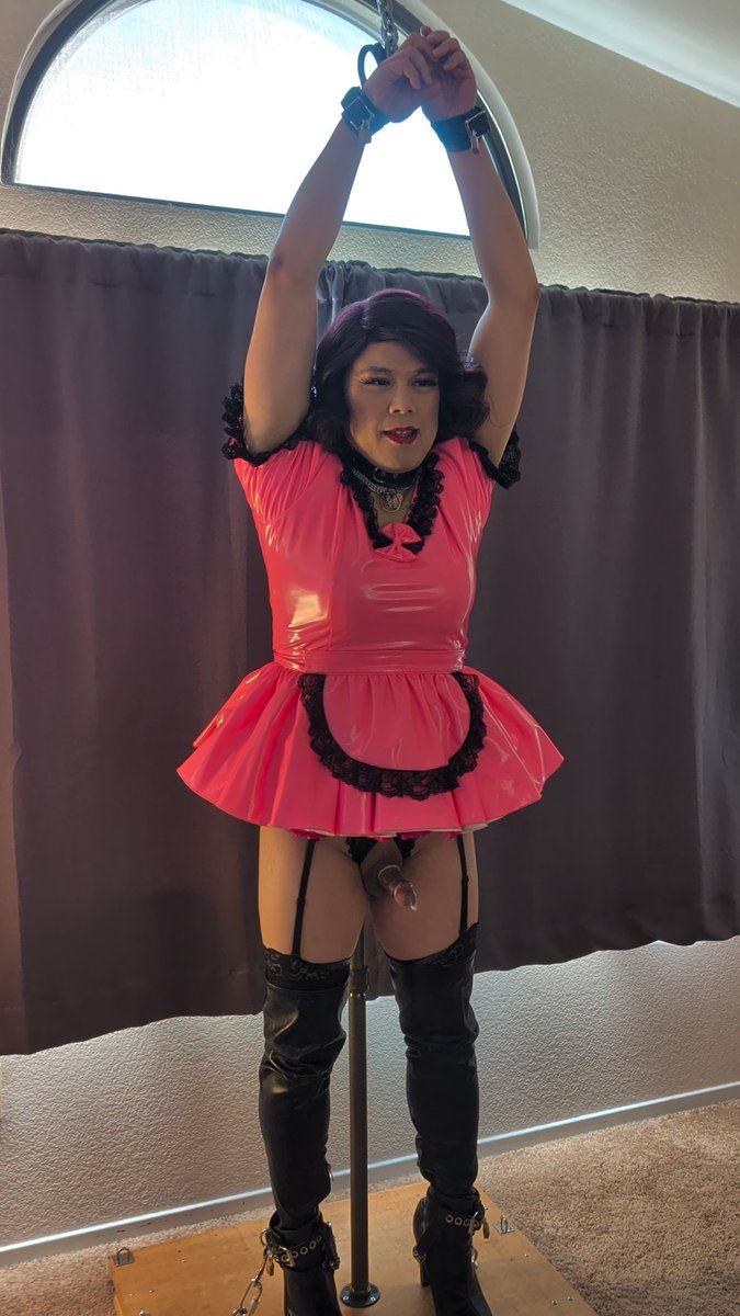 sissycandy83's tweet photo. Last sissygasm before Locktober! Impaled on my post, allowed to sissygasm as long as I sucked it out of the condom, and locked for a few hours just like this afterwards. Anyone else so lucky? https://t.co/kO4gt3usrt