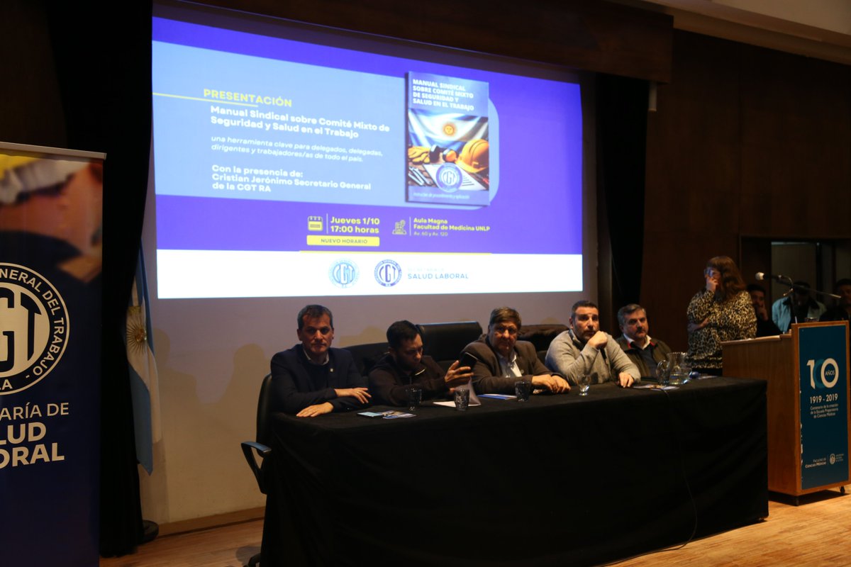 TrabajoPBA's tweet photo. El Ministerio de Trabajo participó de la presentación del Manual Sindical sobre Comité Mixto de Seguridad y Salud en el Trabajo de la CGT, que se realizó en la Facultad de Ciencias Médicas de la UNLP. https://t.co/FWk68H8350