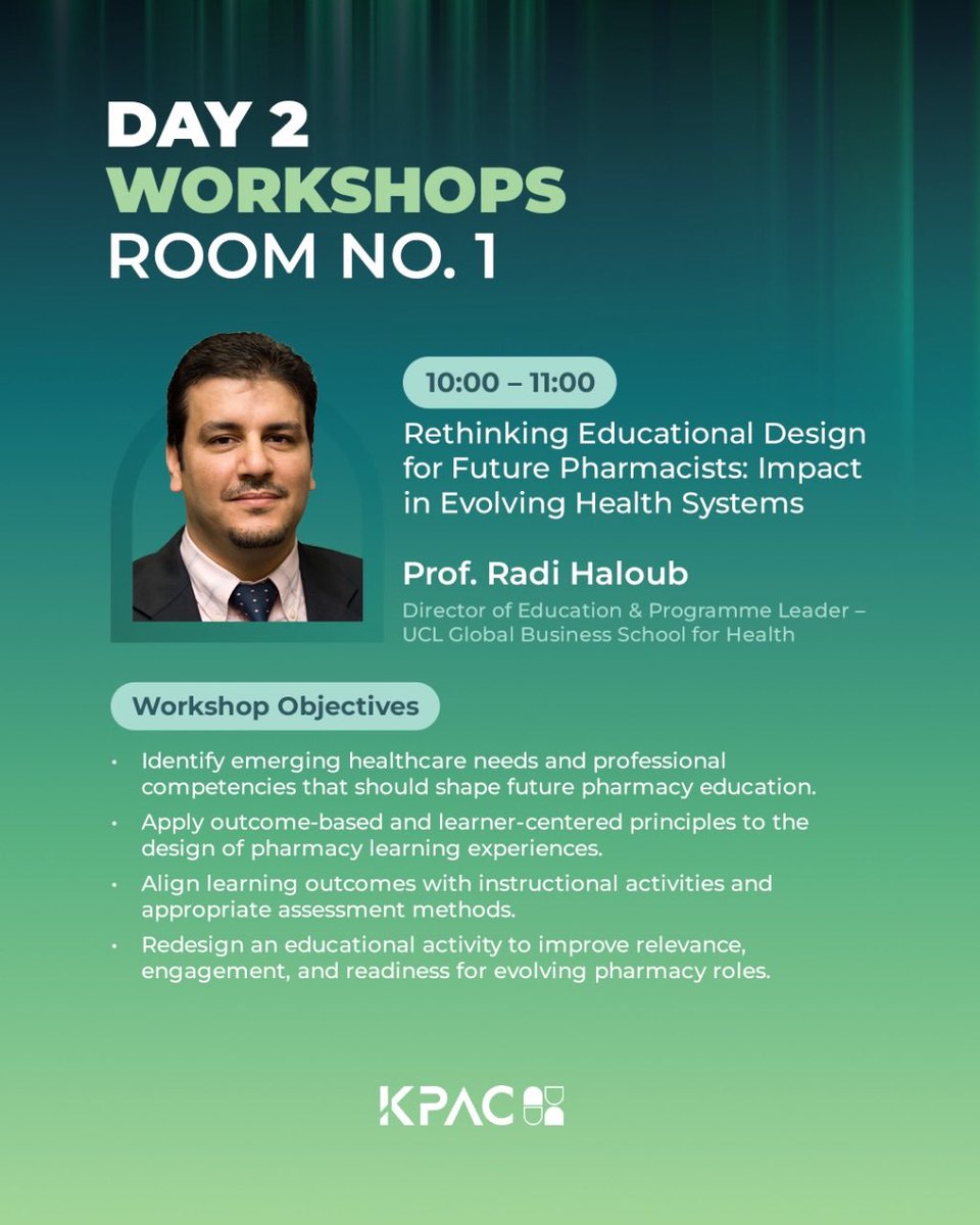 KPAC_Kwt's tweet photo. KPAC 2026 | DAY 2 WORKSHOPS
π
Saturday, 17 October 2026
π Sheikh Jaber Al-Ahmad Cultural Centre
Registration is now open! Secure your spot through the link in belowβ¬οΈ
https://t.co/XvaVVsHnbo
#KPAC2026 #PharmacyInMotion #Pharmacy #ClinicalPharmacy #Healthcare #Kuwait https://t.co/AUVrLkB4an