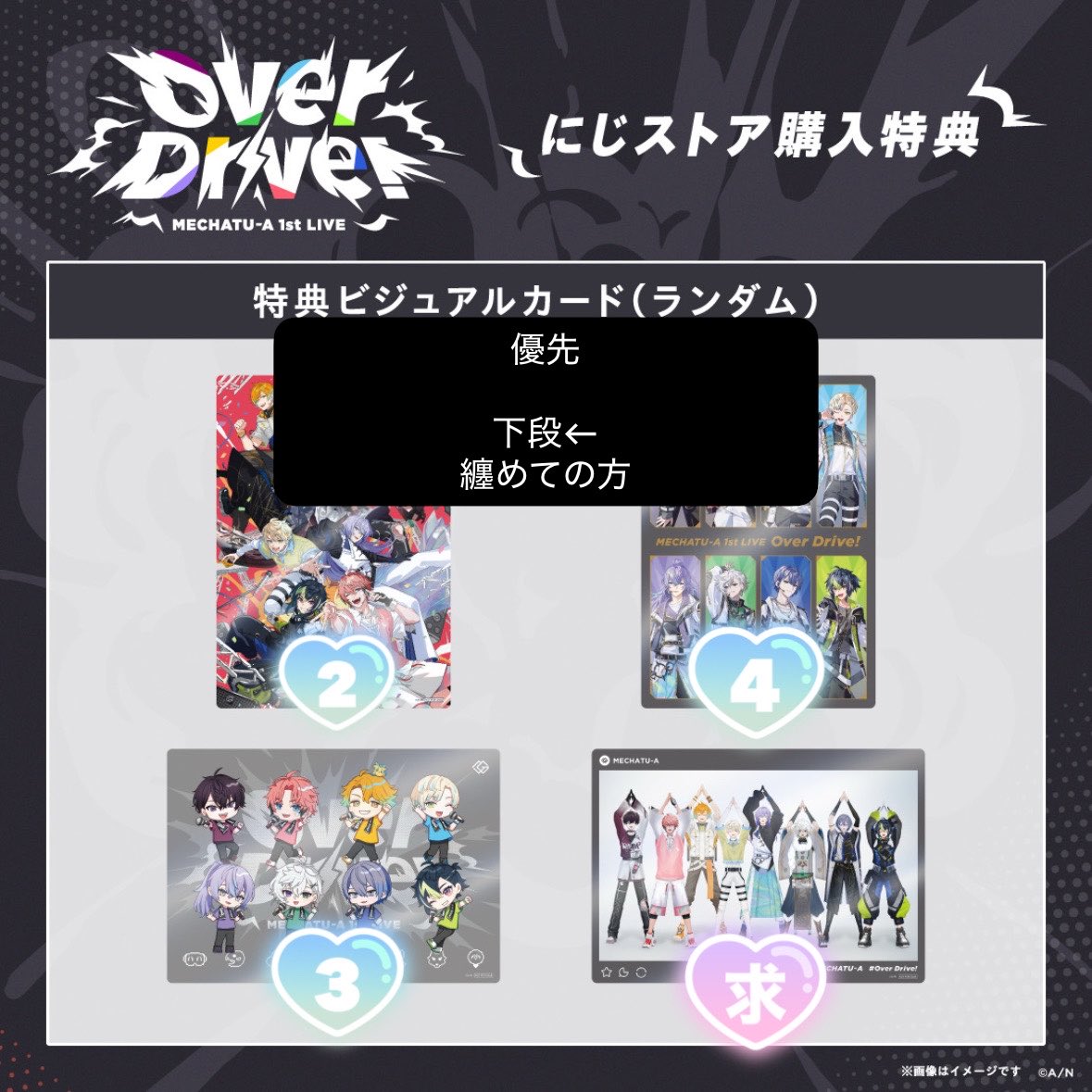 Narr1227's tweet photo. 【交換】
にじさんじ MECHATU-A 1st LIVE ランダムカード MECHATU-A 1st LIVE "Over Drive!" チェキ 缶バ 特典

譲
画像1,2
特典(4枚目)

求
画像3,4
最優💜>優💜>>>🩵

友人分含

特典→纏めて郵送(4~)or手渡しのみ
郵送、手渡し(名古屋付近・固定・相談〇) https://t.co/4luSV7d5Cz