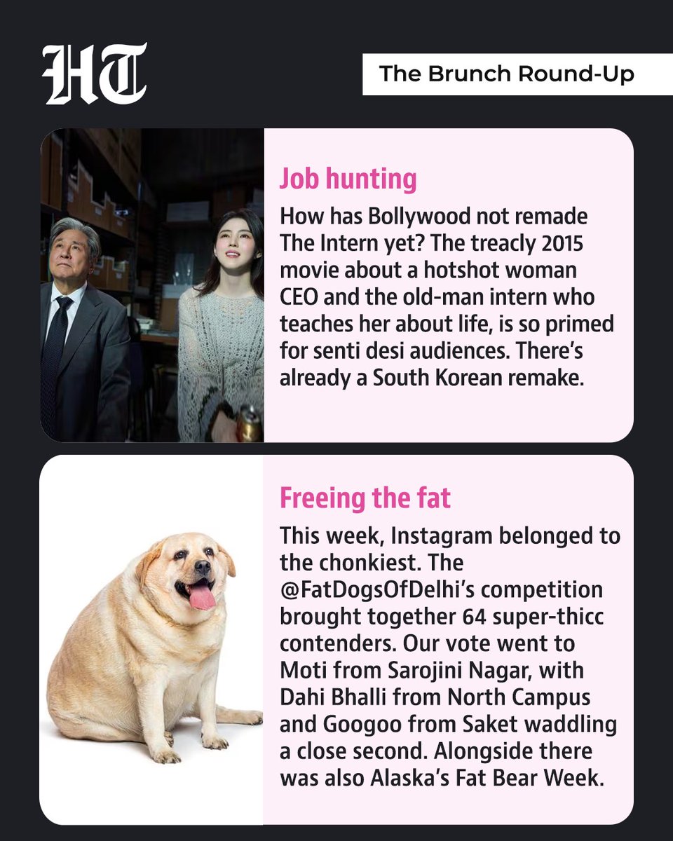 htTweets's tweet photo. #HTBrunch ✨| From Madonna and Sabrina Carpenter’s unexpected collab story to John Green’s grown-up turn, Adéla’s pop debut and the surprise success of Dressmaker, this week has plenty to keep us entertained. Add a potential Bollywood remake, Delhi’s chonkiest dogs, Ancy Sojan’s standout style and gossip sessions where nothing is off-limits, and we’ve got quite the roundup.
Read the full story: https://t.co/8qWGUxxveb
#HTBrunch #JohnGreen #Madonna #AncySojan #ChonkyDogs #WeekendReads #Culture #Entertainment #Lifestyle #Books #Sports