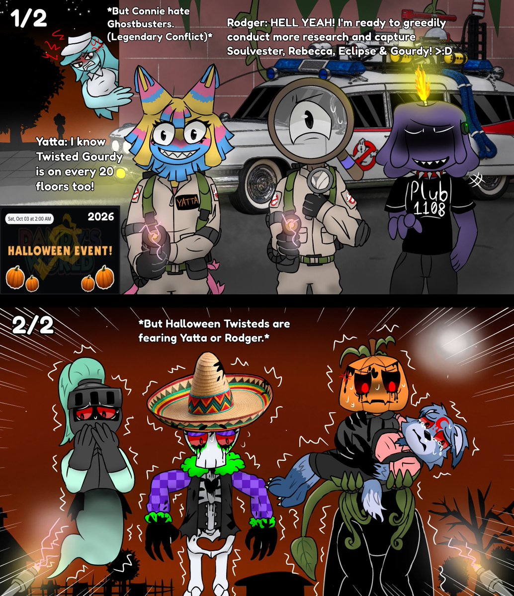 Plub1108's tweet photo. Yatta or Rodger goes solo run in Halloween Event 2026.

{Soulvester, Rebecca, Eclipse, Gourdy, Connie, Waxwell}
{Dandy's World, Ghostbusters}
#dandysworld #dandysworldroblox #Roblox #dandyworld #dandysworldfanart https://t.co/mLpjoVCyY3