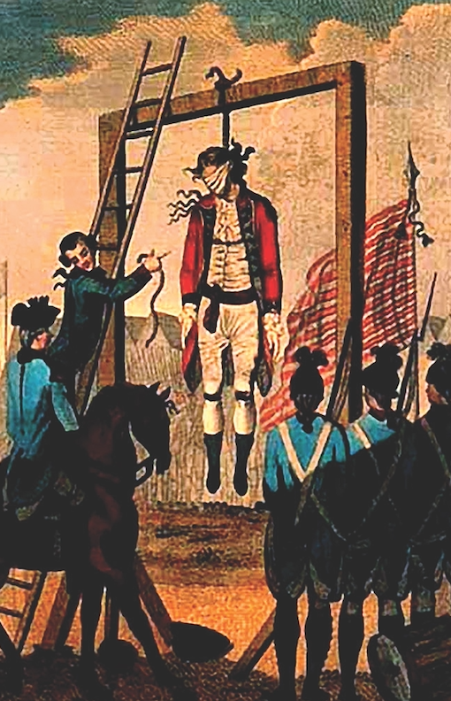 EchoesofWarYT's tweet photo. Oct 2, 1780. Tappan, New York. Around noon, Maj. John André walks up a hill and sees the gallows for the first time.

He'd asked Washington to let him be shot like a soldier instead of hanged like a spy. Washington never answered. André found out what the answer was right there, at the top of the hill. He stopped for a moment. Then he said he was reconciled to his fate, but not to the manner of it.

Here's the part most people don't know. One of the American officers who guarded André in his last days was Maj. Benjamin Tallmadge, Washington's spymaster. Tallmadge had gone to Yale with Nathan Hale. They were close friends. Four years earlier the British had caught Hale behind their lines in civilian clothes and hanged him the next morning with no trial at all.

Now Tallmadge was watching the same thing happen to a British officer. And he couldn't stand it. He'd come to like André so much that he later wrote he'd never been so attached to a man in such a short time, and that he cried when it was over.

André had sent for his full British uniform so he could die in it. A large crowd of soldiers and locals gathered. He climbed onto the wagon under the gallows, took the noose from the hangman, put it around his own neck, and tied on his own blindfold. When he was asked if he had anything to say, he asked the men watching to bear witness that he met his fate like a brave man.

The wagon pulled away.

The man who'd sold out West Point, Benedict Arnold, was safe in New York with a brigadier general's commission and a cash payment from the British.

André was buried right there at the foot of the gallows. In 1821, 41 years later, the British dug him up and moved him to Westminster Abbey, where he lies today among kings and poets. Nathan Hale's body was never found.