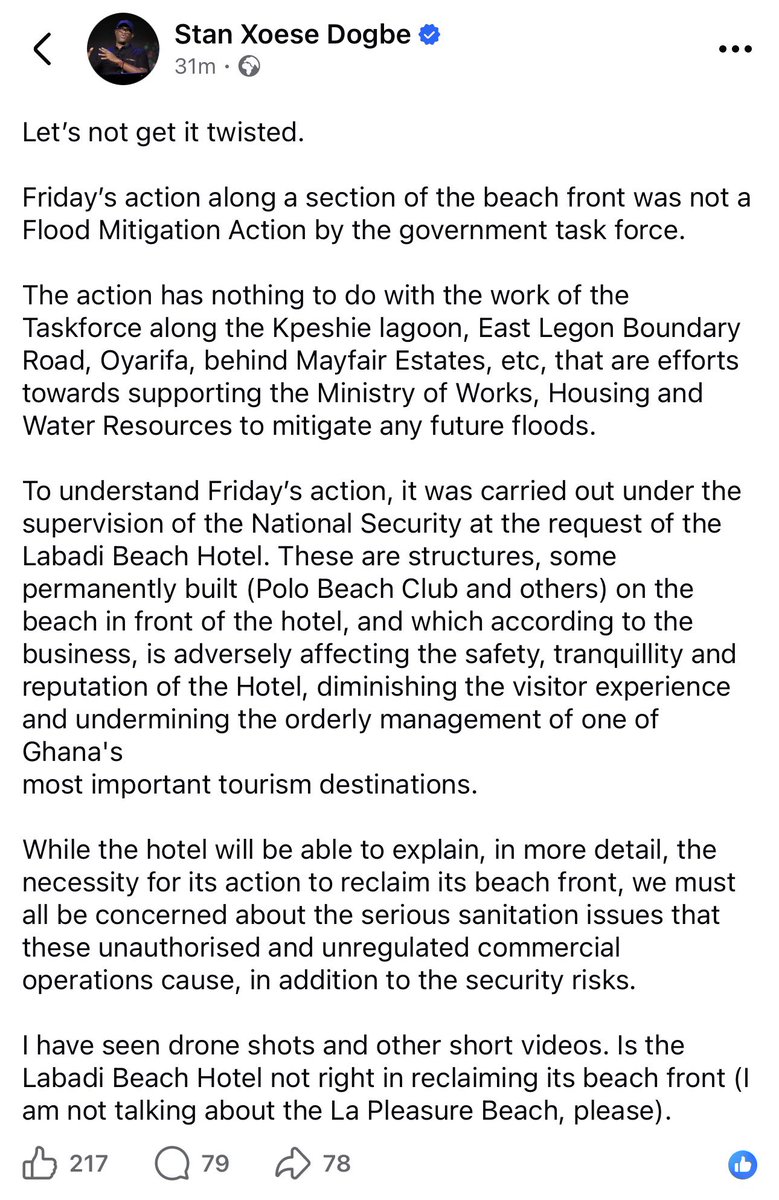 OleleSalvador's tweet photo. 🚨ICYMI🇬🇭🏝️🚧: The destruction of Polo Beach Club & other beach businesses at La Pleasure Beach is a huge blow to Ghana’s pop culture & nightlife ecosystem that has contributed to many memories of vibrant Detty December glory.

Deputy Chief of Staff Stan Dogbe has clarified that, unlike the earlier demolitions around the Kpeshie Lagoon, this exercise was NOT part of government’s Post-Flood Mitigation exercise.

He says the demolition was carried out under National Security supervision at the request of Labadi Beach Hotel, which is seeking to reclaim the beachfront.

Beyond the nightlife, this ecosystem offered employment opportunities to both young & old within the precinct, and its destruction will inevitably mean lost jobs, livelihoods & investments, with questions now surrounding what happens to affected investors.

With the beachfront already the subject of a legal dispute, it will be interesting to see what becomes of these sites over the next few years.

🦅🇬🇭