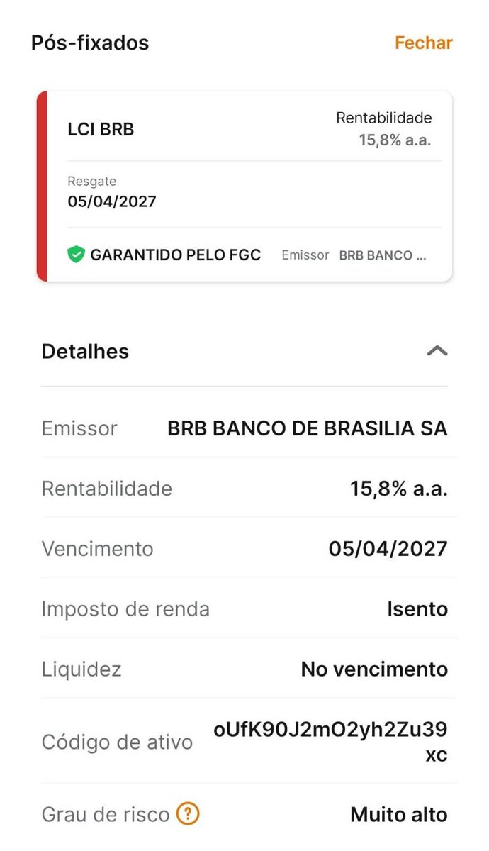 burunaldo's tweet photo. Cara, olha o que a Celina e o Ibaneis fizeram com o DF. Uma LCI.. sim, uma LCI, está classificada com risco ALTO e pagando uma taxa acima do mercado (tanto pelo risco, quanto pela confiança). https://t.co/cSTdceWzbR