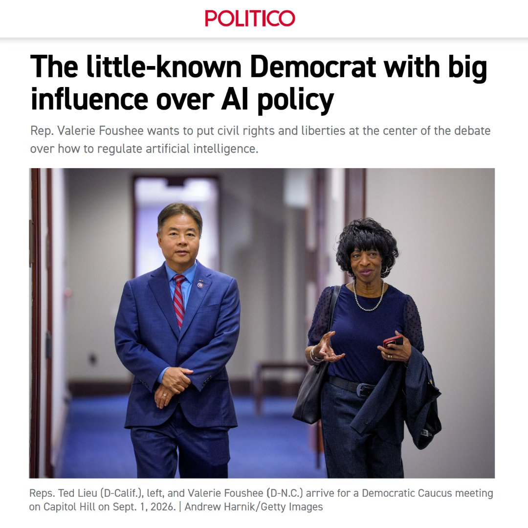 FousheeforNC's tweet photo. I had the pleasure of speaking to @Riley_Rogerson and @Owen_Dahlkamp about my vision for the future of AI policy.

As a Co-Chair of the House Democratic Commission on AI, I'll continue pushing legislation that safeguards our jobs, environment, and civil rights. https://t.co/d7IXNKAziv