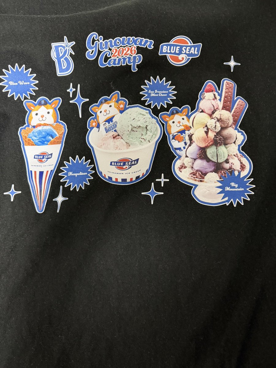 NM3qd's tweet photo. @oto_hanamaru2 ブルーシールアイスのコラボTシャツです😎写ってるのは球団マスコットのスターマンです！ https://t.co/1QV9dPrT4O