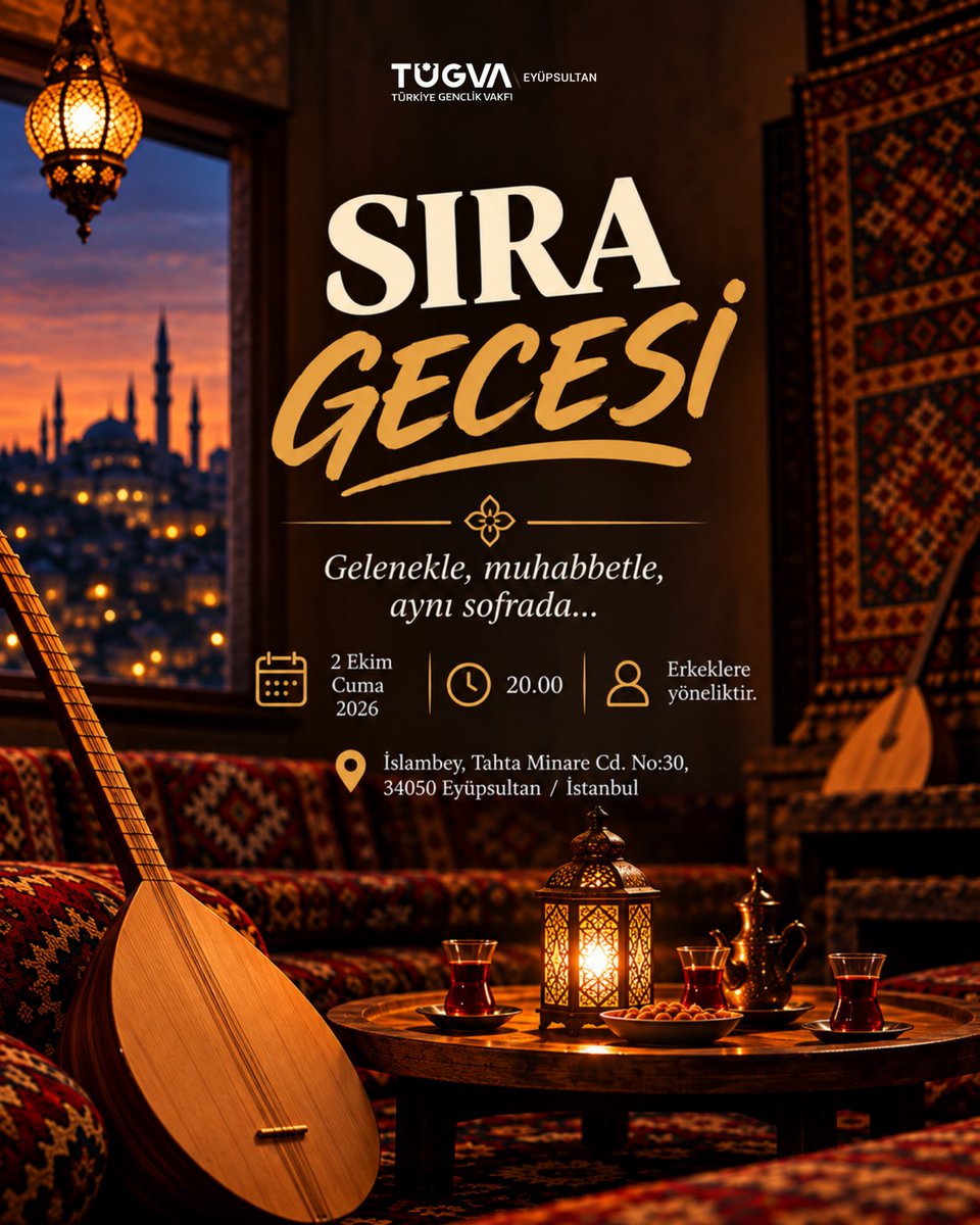 EyupsultanTUGVA's tweet photo. ✨ GELENEKLE, MUHABBETLE, AYNI SOFRADA…

Birlikte olmanın, muhabbetin ve kardeşliğin sıcaklığını geleneksel Sıra Gecemizde yaşatıyoruz! 🎶

Gönüllerin buluşacağı, aynı sofrada kardeşliğin pekişeceği bu özel akşama sizleri de bekliyoruz.

#EyüpsultanınGençMuhafızları https://t.co/uqYrDfhJla