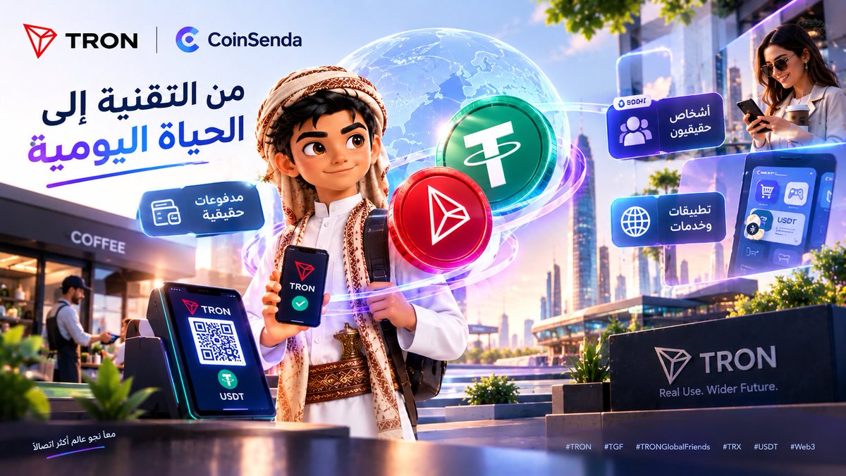BDFH88's tweet photo. 🌍 عندما تتحول البلوكشين من فكرة تقنية إلى استخدام يومي… هنا تبدأ القيمة الحقيقية.

لم يعد الحديث عن #TRON مقتصرًا على المعاملات الرقمية أو تداول الأصول، بل يمتد إلى حالات استخدام يلمسها المستخدم في حياته اليومية:

👤 أشخاص حقيقيون يستخدمون التقنية.
💳 مدفوعات حقيقية تُنفّذ عبر البلوكشين.
🌐 تطبيقات وخدمات تفتح الباب أمام استخدام #USDT على شبكة #TRON.

والأهم أن سهولة الاستخدام أصبحت عاملًا أساسيًا في انتشار هذه التقنية؛ فكلما اقتربت تجربة البلوكشين من طريقة استخدام التطبيقات المالية المعتادة، أصبحت أكثر قابلية للوصول إلى شريحة أكبر من المستخدمين.

تجربة CoinSenda تسلط الضوء على هذا التحول: من مرحلة كان يُنظر فيها إلى العملات الرقمية كأداة معقدة للمتخصصين، إلى مرحلة يمكن فيها استخدام الأصول الرقمية ضمن سيناريوهات أقرب إلى الحياة اليومية.

وهنا تكمن قيمة البنية التحتية القوية: ليست في الأرقام وحدها، بل في قدرتها على تحويل الشبكة إلى طبقة دفع واستخدام عملية تخدم الأفراد والتطبيقات حول العالم. 🚀

#TRON #TGF #TRONGlobalFriends #TRX #USDT #Web3