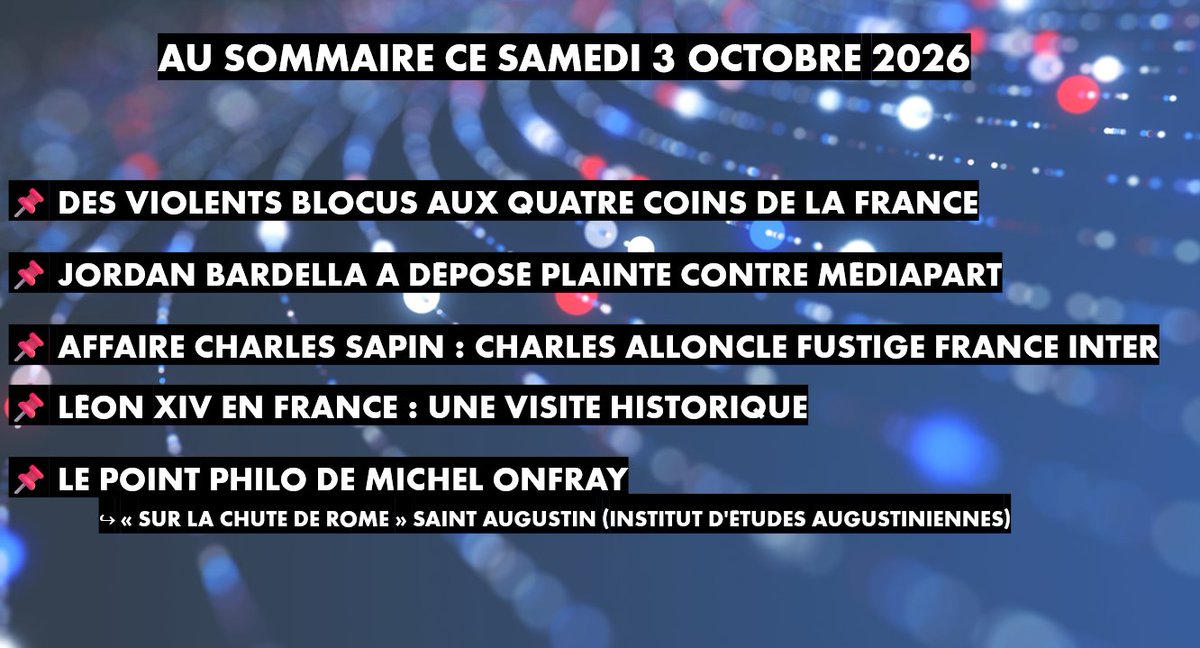 CNEWSLesOFF's tweet photo. 🛑RDV À 𝟏𝟑𝐇 SUR @CNEWS 

𝐅𝐀𝐂𝐄 𝐀̀ 𝐌𝐈𝐂𝐇𝐄𝐋 𝐎𝐍𝐅𝐑𝐀𝐘 
🗣️ @LaurenceFerrari avec @MichelOnfray4 

✅🧠Une heure de pensée libre avec Michel ONFRAY pour prendre de la hauteur sur l'actualité et analyser les mouvements qui traversent notre société. 

#FaceAMichelOnfray https://t.co/2GyOYkAi7q
