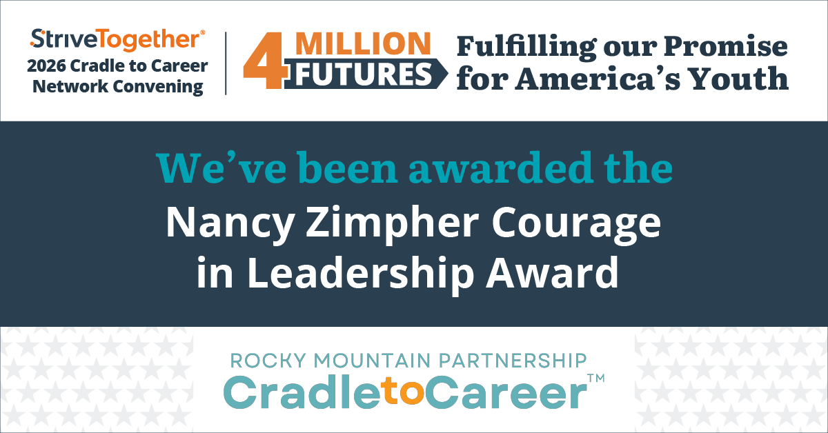 StriveTogether's tweet photo. Congratulations to Rocky Mountain Partnership, winner of the 2026 Nancy Zimpher Courage in Leadership Award!

They published the hard number, committed publicly to moving 71,142 more young people to milestones by 2030 and held them selves accountable to the numbers. #ConveneC2C https://t.co/974kTgygMm