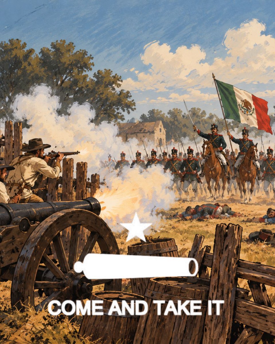 TPPF's tweet photo. On this day in 1835, Mexico demanded the surrender of a cannon.
Texans said, “Come and Take It.”
Things escalated quickly.
Happy Battle of Gonzales Day, Texas. 🤠💥 https://t.co/wl7EoY9Uf9