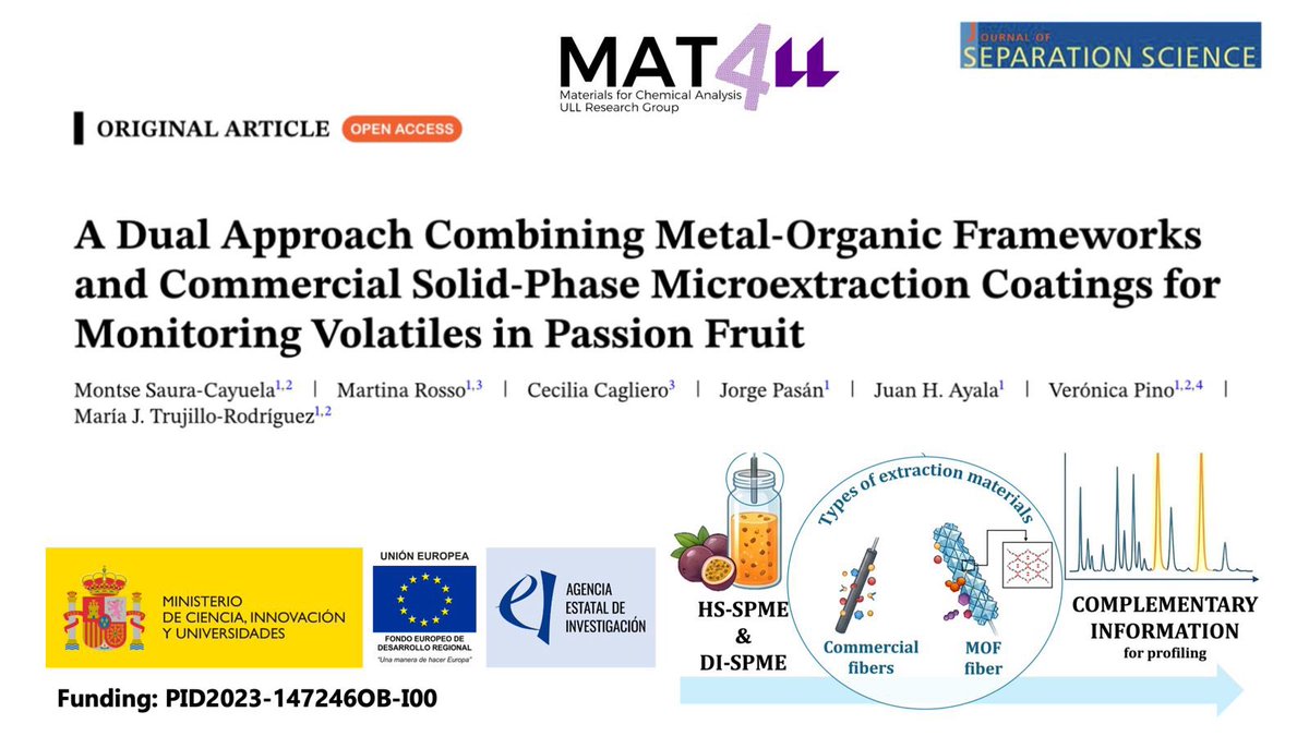 MAT4LL's tweet photo. Out now our paper on MOF-SPME coatings for the analysis of passion fruit juices. Read the full Open Access in J Sep Sci: https://t.co/2gQo5JO7UX
Way to go @montsesaura ! https://t.co/3QeANQj0wl
