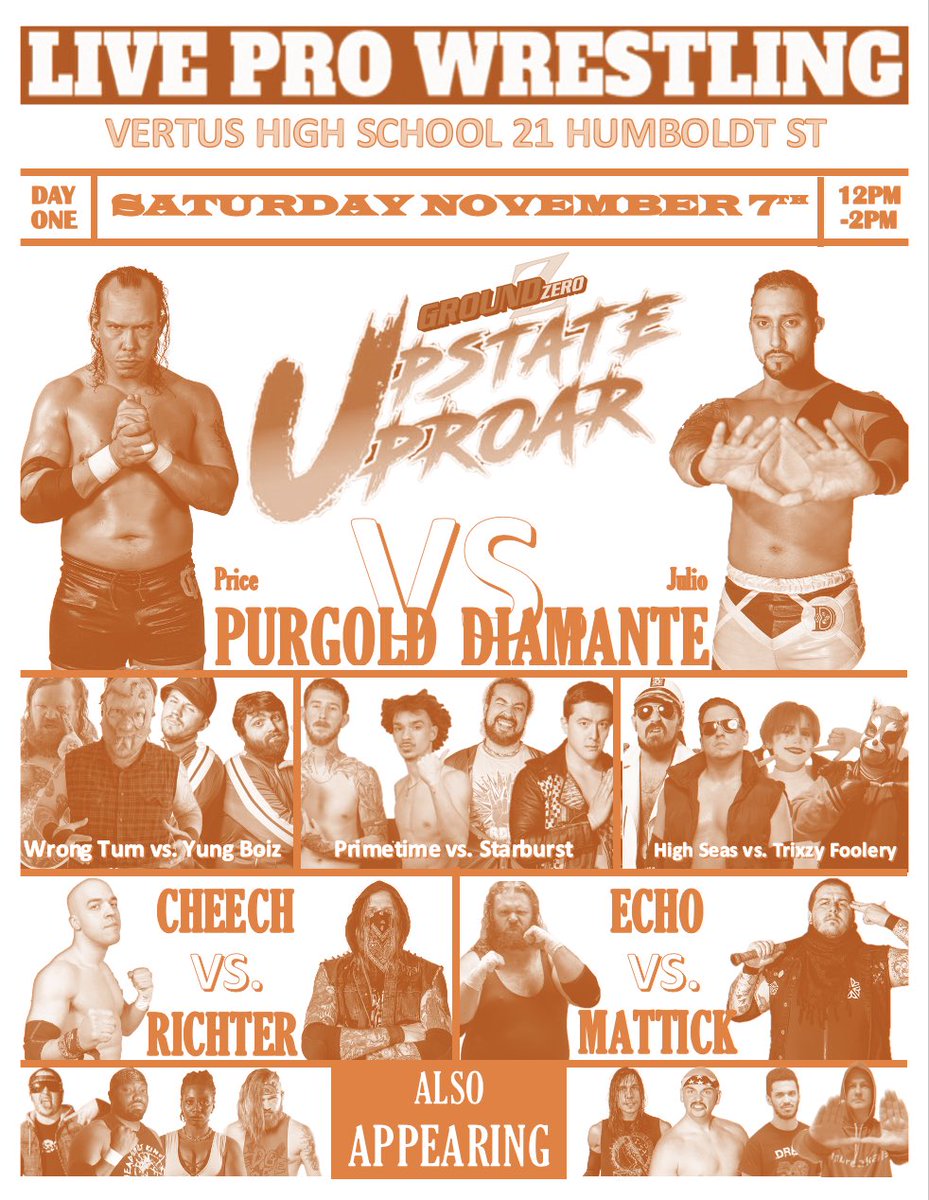 Ground_Zero585's tweet photo. Upstate Uproar Gaming Festival Day 1

Purgold v Diamanté 

GZ Tag Titles
High Seas v Trixzy Foolery

Primetime v St⭐️rburst

Cheech v Richter

Echo v Mattick

Wrong Turn v Yung Boiz

📅 Nov 7th 
📍 21 Humboldt St
🚪 11:00 A
🔔 12:00 P

🎟Link in Bio

#GroundZero #RespectTheCraft https://t.co/b0HDzN6vZM