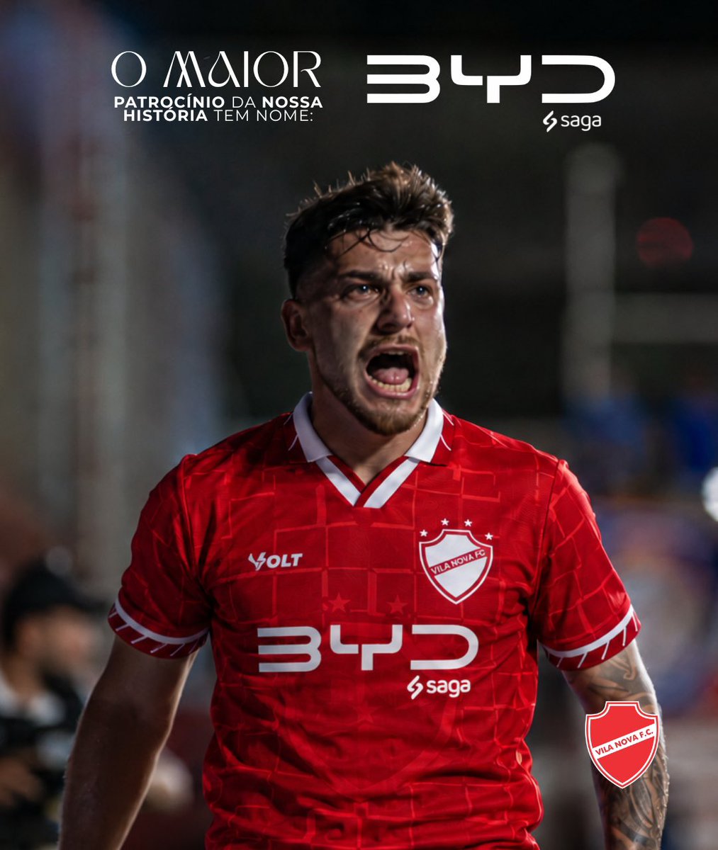 VilaNovaFC's tweet photo. O MAIOR DA NOSSA HISTÓRIA! 🇦🇹

O espaço mais nobre do nosso Manto agora carrega uma das maiores marcas do mundo.

O Vila Nova Futebol Clube tem o prazer de anunciar a BYD como sua nova patrocinadora master, em um acordo que marca um novo capítulo na história do clube.

Mais do que uma nova marca estampada no peito, esta parceria representa um momento histórico para o Vila Nova.

É O MAIOR PATROCÍNIO DA HISTÓRIA DO TIGRÃO!

Uma parceria à altura da nossa história, da nossa torcida e da grandeza do #TIMEDOPOVO

Seja bem-vinda, BYD.