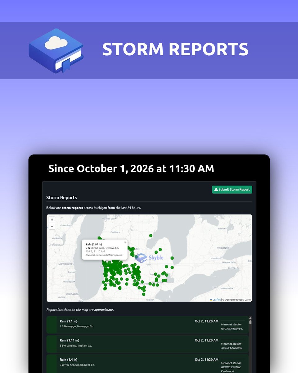 SkybleWx's tweet photo. Much of lower Michigan saw a swath of heavy rainfall yesterday. Reports from gauges indicate that the highest storm total was near Spring Lake, with just under 3 inches recorded.

Track the latest Michigan storm reports for yourself at https://t.co/Vv72H4Xyb1 

#miwx https://t.co/sYVowKL3Zl