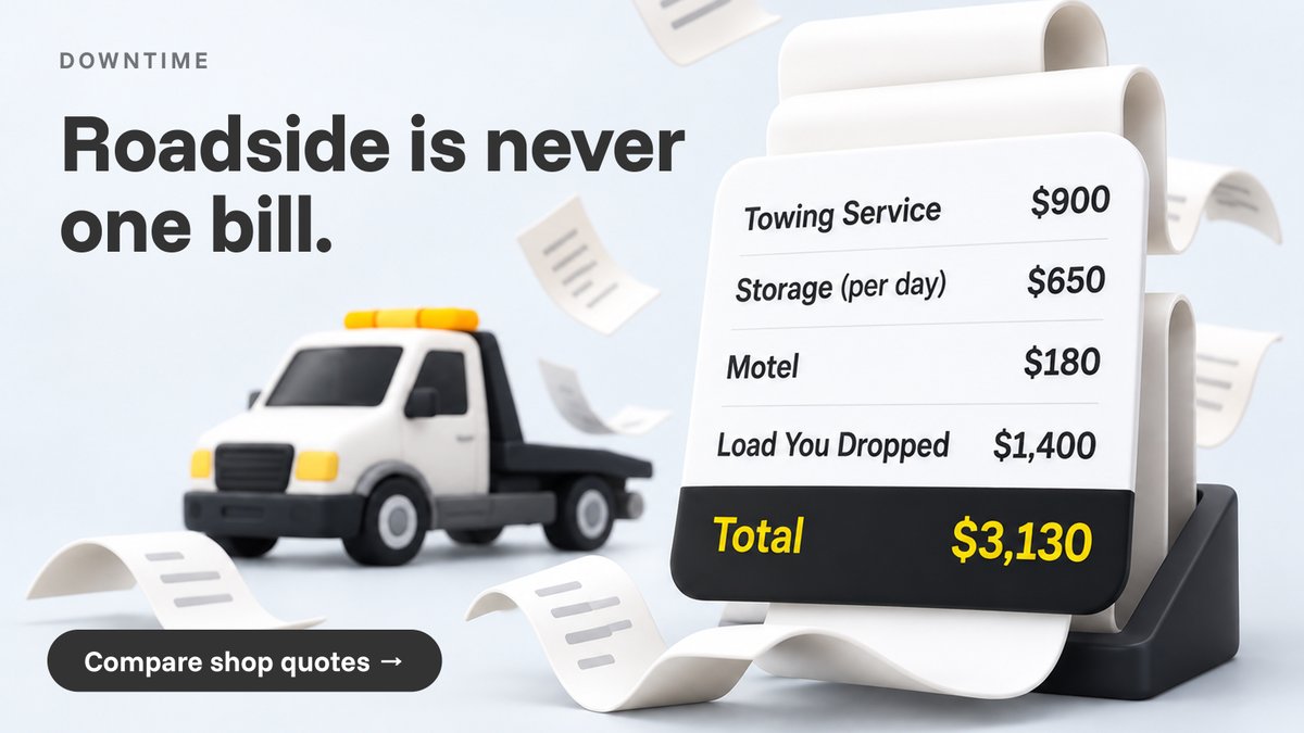 Qrylo_Official's tweet photo. The cheapest repair is the one you scheduled. Roadside costs you the part, tow, hotel and load. Post the job, compare shop quotes, pick your Tuesday. https://t.co/7yylNwJY8G