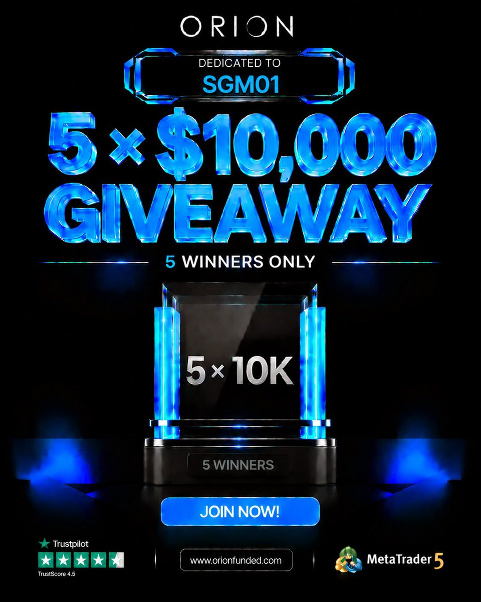 SGMJNR's tweet photo. 🎁$50K CHALLENGE GIVEAWAY 🎁

Prizes 5x$10k🎁

To enter follow 

1. @orionfundedcom @OrionAffiliates @SGMJNR @Idpthinkers 

2. Like &amp; Repost tag 3 traders not influencers 
3.Join telegram https://t.co/7NuKpbE32v

Winners in 5 days good luck https://t.co/IfifLlWbHT
