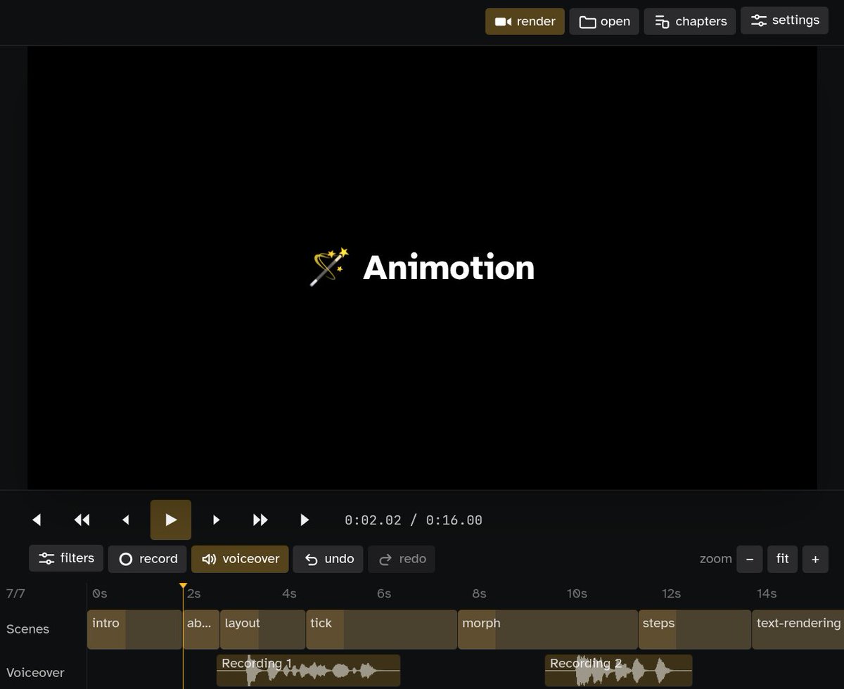 joyofcodedev's tweet photo. I know it's a meme but I vibe coded an editor where I use Animotion to make videos using code and sync the audio so I don't need other software to make the final video anymore and I can add any feature I want 😄 https://t.co/pDsz634QuA