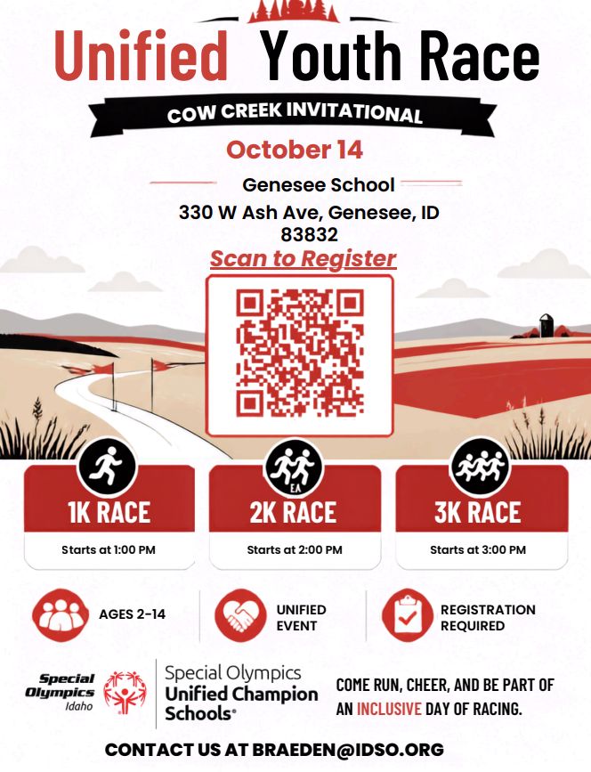 SOID's tweet photo. GET YOUR RUNNING SHOES READY 🏃‍➡️ 🏃‍♀️‍➡️ 
We'd love to have YOU be a part of this amazing day and event! 

United Youth Race, Cow Creek Invitational
October 14th, Genesee School
1K Race starts at 1pm, 2K at 2pm, 3K at 3pm
Register: https://t.co/BhVkbMTOpw or scan the QR code https://t.co/5h2fIcVQhp