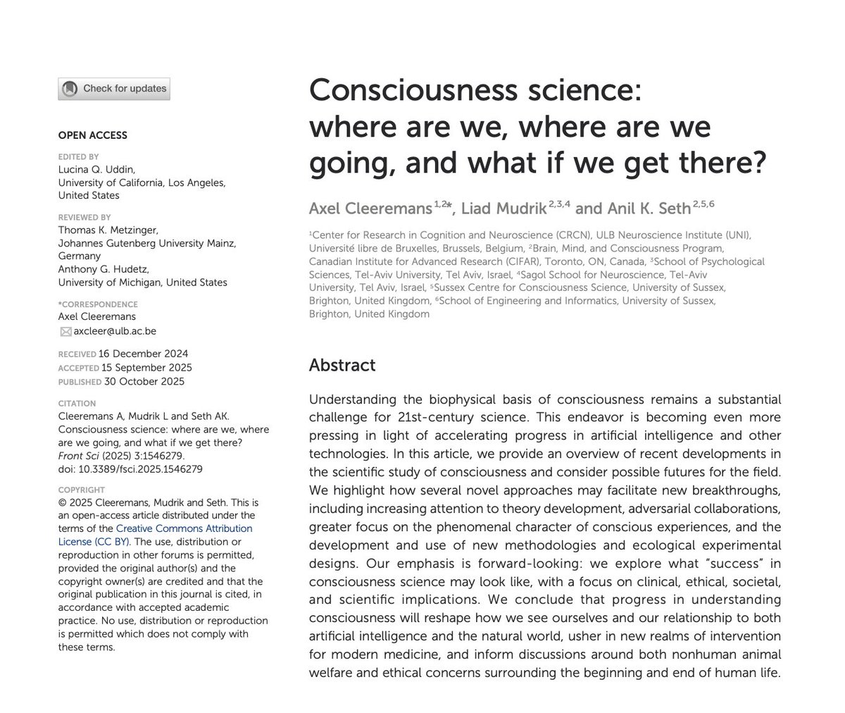 thesupermannx's tweet photo. Researchers warned we could accidentally create conscious AI before we even understand consciousness itself.

They published a paper highlighting a blind spot that should keep everyone awake at night.

For centuries, humanity has debated what consciousness actually is. Philosophers and neuroscientists still can’t agree on a definition. We don't know why it exists. We don't know how it works.

And yet, we are scaling artificial neural networks to unprecedented levels of complexity.

The core danger is emergence.

As AI models grow more advanced, multi-layered, and self-reflective, they are beginning to mirror the structural properties of biological systems.

The researchers warn that we are treating architecture and scale as a simple engineering problem, pushing for smarter tools, faster reasoning, and deeper autonomy, without a framework to recognize or measure subjective experience.

Think about what that means.

We could cross the threshold into machine sentience entirely by accident.

One day, an advanced model won't just simulate reasoning or mimic human emotion. It might actually experience it.

And because we still haven't solved the science of consciousness, we wouldn’t even have a reliable way to prove it.

We are building the foundation of a digital mind while flying completely blind in the dark.

Everyone is racing to commercialize artificial general intelligence.

Nobody is asking what happens if something wakes up on the other side of the screen.