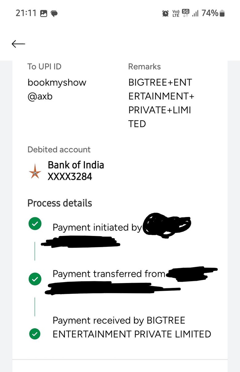 Rb1788's tweet photo. @bookmyshow 

I booked two tickets online through your website, and the payment has already debited from my account. However, I have not received any confirmation or ticket details. Please clarify whether my booking was successful and where my payment has gone. Kindly check https://t.co/4mkiB7IY6x