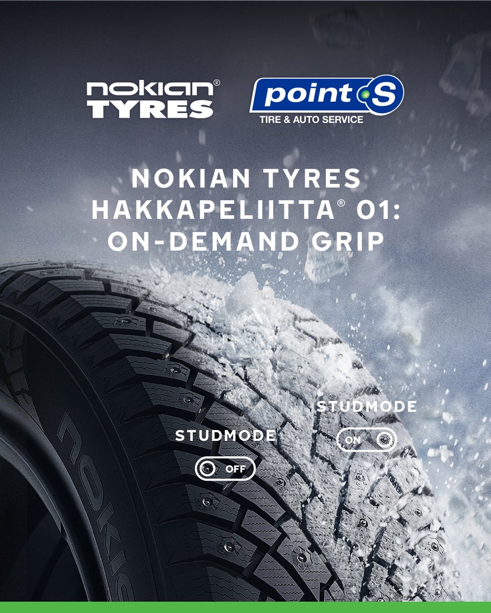 pointsauto's tweet photo. They said a studded tire couldn't adapt to the weather. @NokianTyresNA did it anyway. ❄️ Meet the NEW Hakkapeliitta 01. 🛞 Swipe to see how it works, then find yours at https://t.co/1Vhyp1xYYB 

#NokianTyres #Hakkapeliitta #PointS #NewTires #StuddedTires https://t.co/hUjbxbYaol