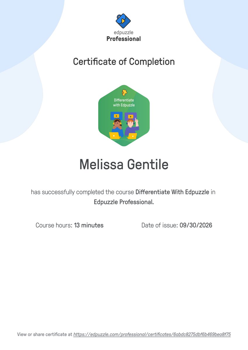 MelClassNotes's tweet photo. Just finished my Edpuzzle certificates 🎉.
So excited to use Edpuzzle in my future classrooms to make learning easier and more student pace, so that my future students can learn at their own pace. 
@manningtechtalk @edpuzzle
#EDTeah #Teachers https://t.co/CKZvum8y8U