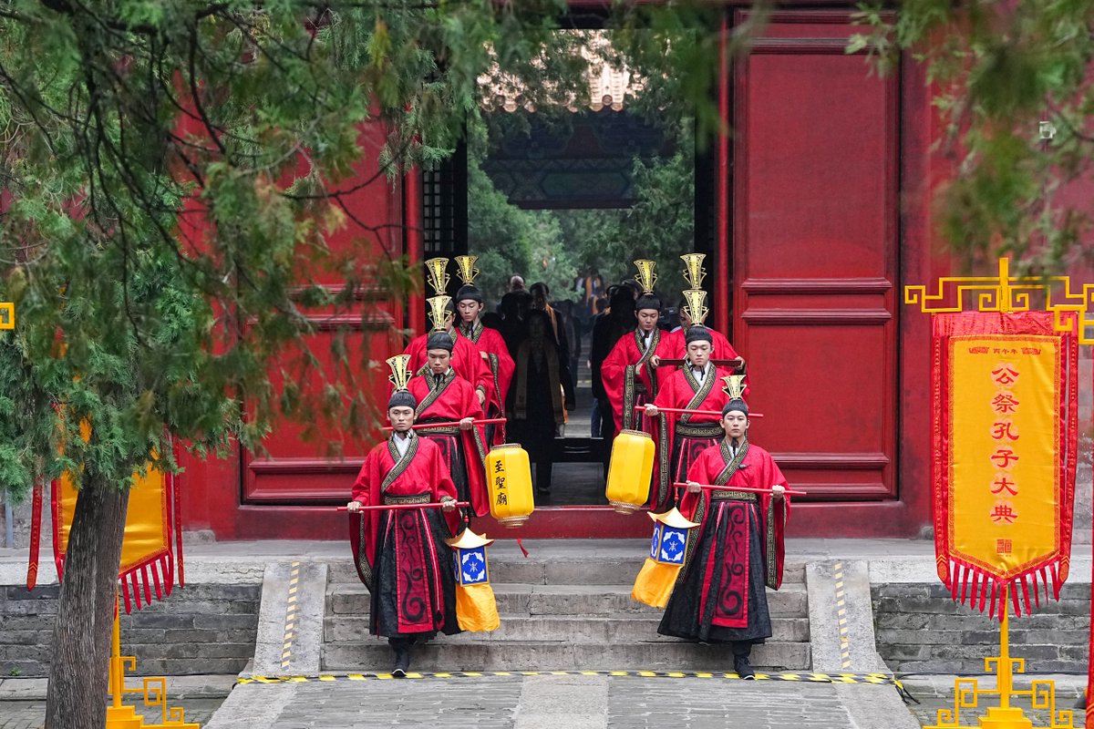 ZhaiXiang5's tweet photo. More than 2,500 years after Confucius (孔子) was born, his 80th-generation descendants still return to his hometown, Qufu (曲阜), in east China's Shandong Province, to take part in annual ceremonies honoring him.

An American scholar once said to me, more than two thousand years ago, there were Confucius, Socrates, Plato, and Aristotle. Today, we no longer know where the descendants of Socrates, Plato, or Aristotle are. But the descendants of Confucius are still here.

The scholar, a specialist in comparative philosophy and former university vice chancellor, called this "the continuity of Chinese civilization."

Recently, I was invited to Qufu to attend ceremonies marking the 2,577th anniversary of Confucius's birth, as well as the Nishan Forum on World Civilizations (尼山论坛).

The Nishan Forum was launched in 2010 to promote exchanges among scholars of Confucius and dialogue across civilizations. The theme of its first gathering immediately caught my attention: Dialogue between Confucian Civilization and Christian Civilization. 16 years later, this year's theme is Civilization, Order, and Justice. 

Being in Qufu, attending both the ceremony and the forum, I found myself considering three questions:
How does a civilization preserve its memory?
How do different civilizations understand one another?
And in a world full of distrust and competition, how can order be rebuilt?

In many ways, these are the questions Confucius was grappling with two millennia ago.

Qufu is one of the oldest place names still in use in China. In Chinese, the name literally refers to a "curving hill." The name already appears in texts predating Qin Shi Huang (秦始皇).

Just a few days ago, President Trump, while visiting the US National Archives with the Chinese leader, referred to China as a civilization with a history of five thousand years (he actually said six thousand years, which is not necessarily wrong either based on current archeology). In Qufu, those vast stretches of time suddenly become tangible.

Chinese tradition generally regards the Yellow Emperor (黄帝), who is said to have lived more than four thousand years ago, as one of the founders of Chinese civilization. In some ways, his place in Chinese cultural memory can be compared with Zeus in the Greek world, Menes in ancient Egypt, Emperor Jinmu in Japan, or Manu in India. According to legend, he won the support of various tribes and became their supreme ruler. His wife was said to have taught people how to make silk.

According to legends, Qufu was the birthplace of the Yellow Emperor and later became the capital of his son. These stories, however, have not been confirmed by archaeology.

Qufu's more clearly traceable place in Chinese history begins around three thousand years ago. At that time, China was ruled by the Shang dynasty (商), which brought bronze casting to extraordinary heights and produced the oracle-bone inscriptions, the earliest known systematic form of Chinese writing. Horse-drawn chariots, which had spread eastward from the Eurasian steppe, also became common during this period, showing that China was already connected to wider networks of exchange across Eurasia.

The last Shang king was remembered in later tradition as a cruel and decadent ruler, notorious for heavy drinking, sexual excess, and brutality. His reign eventually provoked rebellion, and the Shang dynasty was overthrown by the Zhou (周) people from northwestern China.

Over time, the story of the Shang's fall became increasingly legendary. What began as a struggle between rival powers was transformed into an epic filled with gods, spirits, and heroic figures. In this form, the story bears some resemblance to the Trojan War in the Western tradition.

After the Zhou victory, King Wu rewarded two of the men closest to him with lands in what is now Shandong Province. One was his chief strategist, Jiang Ziya (姜子牙). In popular mythology, he was imagined as someone who could command the gods and even decide their place in the divine hierarchy. He was granted the state of Qi in northern Shandong.

The other was King Wu's younger brother, later known as the Duke of Zhou (周公), who was granted the state of Lu in southern Shandong. Yet he probably spent little time in his own fief. King Wu died soon after the Zhou conquest, leaving a young heir on the throne, and the Duke of Zhou was called upon to assist his teenage nephew.

The Duke of Zhou was a conscientious regent. He suppress rebellions. He used measurements of the sun's shadow to identify Luoyang (洛阳) as the center of the realm. He also developed an elaborate system of ritual, combining ceremony with music to lay the foundations of the social order of his time.

Over time, the Duke of Zhou acquired an unexpected second career: dream interpreter. The man remembered for helping build the Zhou political order also became, in popular folklore, an authority on what our dreams might mean. A dream book attributed to him became so famous that, when I was growing up in China, "ask the Duke of Zhou" was almost shorthand for looking up the meaning of a dream.

About five centuries later, on the land of the state of Lu that had once been granted to the Duke of Zhou, one of the most influential thinkers in Chinese history was born: Confucius.

The world Confucius faced was no longer the relatively stable Zhou order of the Duke of Zhou's time. It was an age of competing states and collapsing norms, what later Chinese tradition described as a time when "rites had broken down and music had fallen into disorder."

Confucius responded by turning that ritual tradition into something more explicitly philosophical and ethical. What had largely been part of an aristocratic political order became, in his thought, a path of self-cultivation open to ordinary people. He was deeply concerned with a basic question: what kind of person should one become?

Education was central to Confucius's vision. His idea of "education without distinction" challenged the notion that learning belonged only to hereditary elites. He also believed that good government depended on the moral character of rulers. Wealth and military strength were not enough; rulers also had to use authority properly, observe accepted norms, care for the people, and lead by example. This became an enduring standard for judging political authority in Chinese culture.

But Confucius himself had few opportunities to put these ideas fully into practice.

That is not difficult to understand.

In an age when the old ritual order was breaking down and warfare was becoming more frequent, rulers were preoccupied with armies, territory, and power. A thinker who kept telling them to restrain themselves and govern through virtue was not necessarily the person they most wanted to hear from.

Confucius did not transform the world during his lifetime. The truly remarkable part came after his death.

His teachings were preserved, interpreted, and developed by generations of disciples and scholars, and eventually became part of the political and educational foundations of China, influencing much of East Asia as well. Even in eighteenth-century America, Founding Fathers such as Thomas Jefferson, John Adams, and Benjamin Franklin spoke of Confucius with considerable reverence.

Confucius had more than seventy disciples. That sometimes makes me think of another teacher who traveled with followers and whose influence became far greater after his death: Jesus.

Of course, the nature of their teachings was very different.

Confucius was primarily asking:
What does it mean to become a morally cultivated person? How can an orderly society be built?

Jesus was more centrally concerned with questions such as:
What is the relationship between human beings and God? How can human beings attain salvation?

Yet there is an interesting similarity between them. Neither reached a powerful position in his lifetime. Neither commanded an army. What ultimately changed the world was the tradition built after their deaths by disciples, texts, scholars, and generations of interpreters.

After Confucius died, his former home was turned into a temple in his honor, and the same site has continued to serve as a place of commemoration for more than two millennia. His burial ground gradually became the cemetery of the Kong family, where generation after generation of his descendants were laid to rest. More than seventy generations later, it remains in use today and is regarded as the world's largest continuously used family cemetery.

The ways these civilizations remember their great thinkers are very different. Confucius is still commemorated through a living family lineage and rituals that have endured for more than two thousand years, while the descendants of Socrates, Plato, and Aristotle can no longer be traced.

But when it comes to legend, East and West can look surprisingly similar.

Ten years ago, I traveled overland by train from Beijing to Rome, and from there flew to Crete, a place I had long dreamed of visiting. On the island, I hired a taxi driver to show me around. At first I was a little uneasy-I had previously been overcharged by taxi drivers in both Russia and Poland-but he quickly won my trust with his warmth, reliability, and remarkable knowledge of the island. After taking me to several archaeological sites, he insisted that I visit a large cave in the mountains. According to local tradition, he told me, it was the birthplace of Zeus (top right).

At the Nishan Forum this time, I learned that not far from the conference venue stands a Confucian temple more than a thousand years old, built to commemorate what tradition holds to be the birthplace of Confucius (bottom left). The buildings that survive today mostly date from the Ming and Qing dynasties (1368-1911), but many of the old trees on the grounds are around a thousand years old, reaching back to the temple's earliest days. Beside the temple is a cave that tradition also associates with the birth of Confucius (bottom right).

One story concerns the birth of the supreme god of ancient Greece; the other, the birth of ancient China's most influential thinker.

Thousands of miles apart, two civilizations located the birth of an extraordinary figure in strikingly similar settings: a mountain, a cave, and a story passed down from generation to generation.

Civilizations can be profoundly different and yet preserve memory in surprisingly similar ways. But recognizing such similarities is only the beginning. The harder question comes when civilizations actually enter one another's worlds: can they encounter traditions different from their own without trying to erase them? Can they respect one another's rituals and sense of order?

Some Westerners may have the impression that China in earlier times did not welcome Christian missionaries. In fact, many Chinese people have the same impression. Yet there is a little-known chapter in this history.

By the 17th century, after decades of sustained effort by Catholic missionaries, Christianity had already gained a significant number of converts in China. The first two emperors of the Qing dynasty, Shunzhi (顺治) and Kangxi (康熙), both placed considerable trust in the missionaries; Shunzhi even wrote poems praising Catholicism. In 1692, Kangxi issued an edict of toleration. Catholicism was, in effect, granted a recognized place alongside Buddhism and Daoism and given room to establish itself in China.

This was an extraordinary window in the history of exchanges between Chinese and Western civilizations. Unfortunately, the Roman Church failed to make good use of this rare opportunity. Some within the Church regarded Confucian rites as religious in nature and therefore forbade Chinese converts from taking part in ceremonies honoring Confucius. One of the most prominent figures was Charles Maigrot. In 1693, just one year after Kangxi issued his edict of toleration, Maigrot ordered Christians in his own vicariate not to participate in rites honoring Confucius or in ancestral rites.

Apparently, this ungrateful old dude failed to appreciate how exceptional, and how fragile, this opportunity was.

He soon brought Kangxi and Rome into conflict. From Kangxi's perspective, if a religious authority thousands of miles away in Europe claimed the right to tell the Chinese that rituals practiced for generations were impermissible, then the issue was no longer simply how one should practice a religion. It raised a much more fundamental question:
Who has the right to define the rituals of the Chinese people?

Even then, Kangxi showed considerable patience. For years, he continued to receive papal envoys and sought to resolve the dispute through dialogue. It was only in 1706, after meeting Maigrot in person and becoming outraged by his manners, that Kangxi finally ordered him expelled from China.

In 1715, the pope issued a decree prohibiting Chinese practices associated with the veneration of Confucius. In 1721, Kangxi responded: "From now on, there is no need for Westerners to preach their religion in China. It may as well be prohibited, so as to avoid further trouble. Thus decreed."

Because of the rash actions of a few, a precious chapter in the history of exchange between China and the West came to an abrupt end.

Do we still have such an opportunity today? I believe we still do.

Traditional theories of international relations tend to put interests first. They are remarkably good at explaining war, rivalry, alliances, and the balance of power. They tell us why states mistrust one another, why they compete, and why they seek security through strength. But they are much less good at answering a different question: how can states live together over the long term without allowing mistrust and competition to become permanent conditions?

Huntington went even further, arguing that different civilizations were bound to conflict. In my view, that idea is totally mistaken. In Chinese policy circles, I have said more than once that this theory makes conflict seem natural, inevitable, and even intellectually justified, providing ammunition for conflicts the world does not need.

Confucian thought offers another way of looking at international relations. For instance:

Ren (仁), or humaneness, means that while a community pursues its own interests, it must also remain conscious of the existence and needs of others. It reminds us that truly durable interests cannot be built on the assumption that others must always lose.

Yi (义), or righteousness, means that not every interest we are capable of securing is necessarily worth pursuing. Power can tell a country "What am I able to do?" But yi asks a different question: "What ought I to do?" If international relations are reduced entirely to calculations of power, then power itself can become the source of legitimacy. Yi seeks to establish limits on conduct beyond power alone.

Zhi (智), or wisdom, is the capacity for judgment. It requires a country to look beyond immediate gains and losses and to understand the long-term consequences of its decisions. Winning a single contest does not necessarily mean making a wise choice.

Xin (信), or trustworthiness, is credibility. The long-term stability of international relations depends to a considerable degree on countries believing that words spoken today will still carry weight tomorrow, and that rules accepted today will not be arbitrarily reinterpreted when circumstances change. For example, documents signed decades ago by the United States, Japan, and China all clearly stated positions that Taiwan's a part of China. Yet today there are still people in both countries seeking to distort the meaning. If words can be redefined whenever they become inconvenient, trust itself begins to lose its meaning.

And when trust breaks down, countries fall back on power. If every country must rely increasingly on power to secure itself, security becomes more costly and more fragile.

Seen in this light, Confucian thought does not seek to replace interests with morality, nor does it ask the international community to become an ideal world without competition. What it may offer is a more complex form of realism: states naturally have interests, and they also need power. But interests must be constrained by yi; and a stable order ultimately requires at least some degree of ren.

Power can win a contest. It cannot, by itself, build an order in which others are willing to live.

Confucian thought does not offer a complete answer to the problems of the modern world. But in asking how power should be restrained, how trust can be sustained, and how people and states with different interests can live together, it remains an enduring point of reference for all of us thinking about the future.