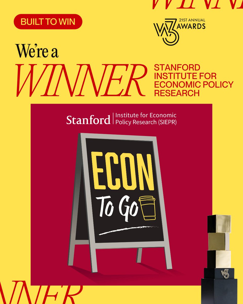 SIEPR's tweet photo. (2/3) We’re also proud to announce that Econ To Go just won Gold and Silver at the 21st Annual w3 Awards in the categories of Educational &amp; Instructional and Video Podcast Series ‼️https://t.co/twkg7nofW2 https://t.co/Aa3lN3dO57