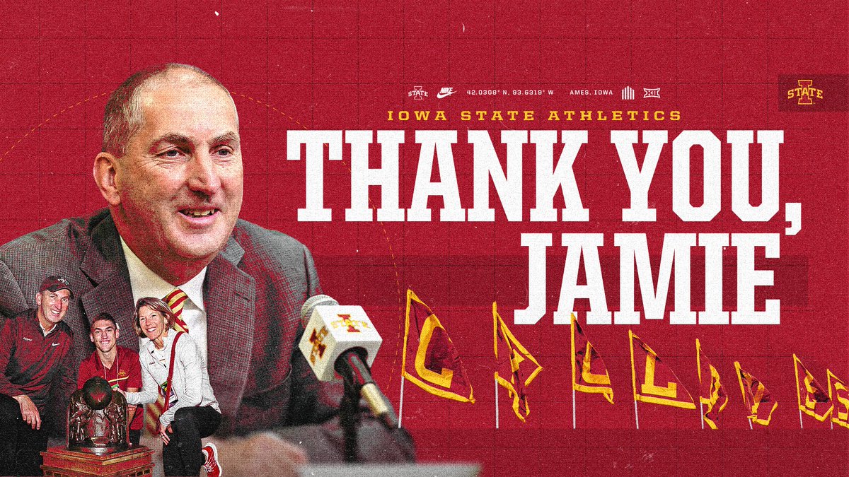 CycloneATH's tweet photo. Thank you Jamie Pollard for over two decades of service to Iowa State Athletics. Once a Cyclone, Always a Cyclone  ❤️ https://t.co/QAF6ybbEmC