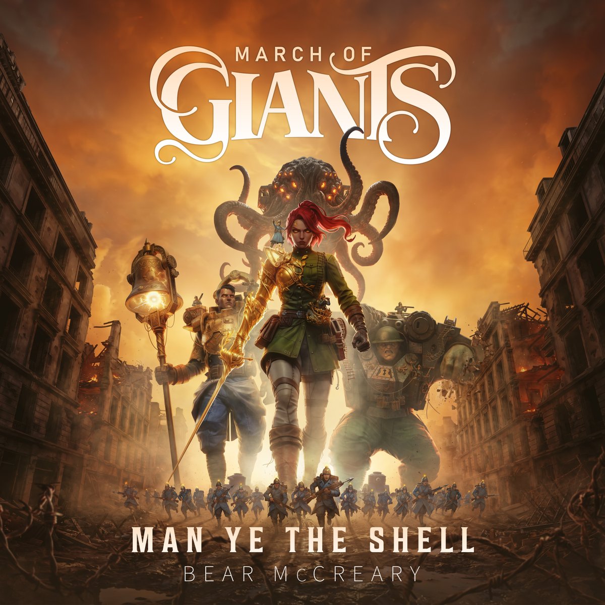 UbisoftMusic's tweet photo. ⚔️ OUT NOW: "Man Ye the Shell", the thunderous main theme of March of Giants composed by @bearmccreary 
Choir, drums, bagpipes, horns.. this song is a call to combat in itself.
Man ye the Shell and give 'em Hell🔥
[1/2] https://t.co/MfBWGRdsmO