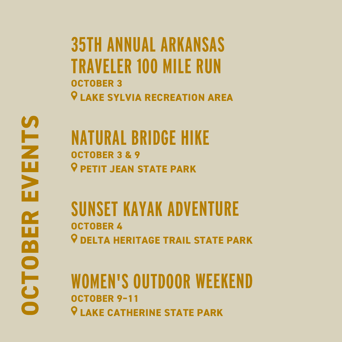 ArkStateParks's tweet photo. Fall fun is all around this month at #ARStateParks! Check out the events happening in October and make some plans. #TheNaturalState https://t.co/5yaazopjZl https://t.co/F4NEx5TYFg