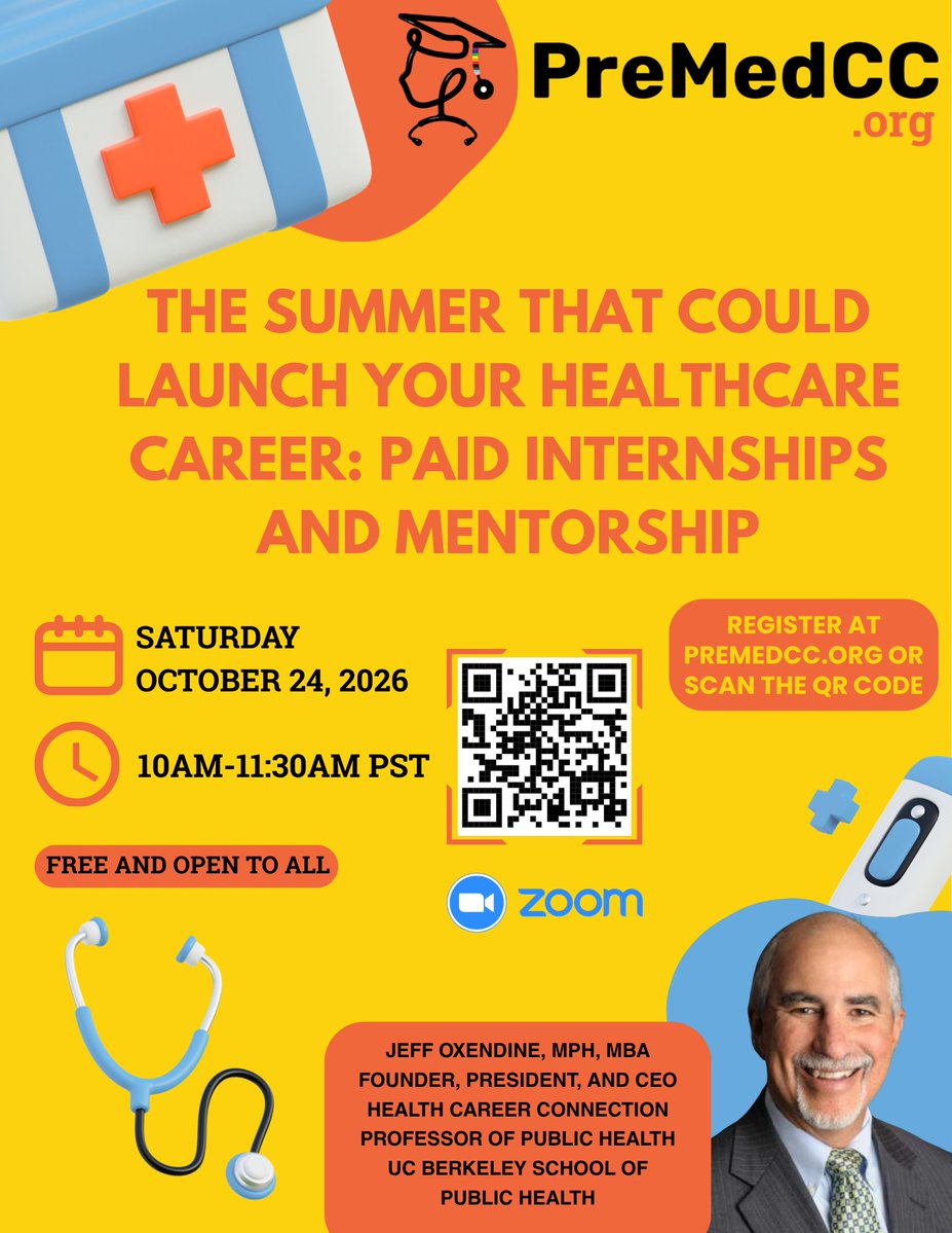 PreMedCC's tweet photo. 🚨 PREMED STUDENTS: Your next summer could launch your healthcare career. 🩺

Join Jeff Oxendine of Health Career Connection for a FREE session on paid internships, mentorship, and healthcare opportunities.

📅 Oct 24 | 10 AM PST
💻 Zoom
🔗 https://t.co/plWM5QDWdy

#premed https://t.co/XtdNpt4qkg
