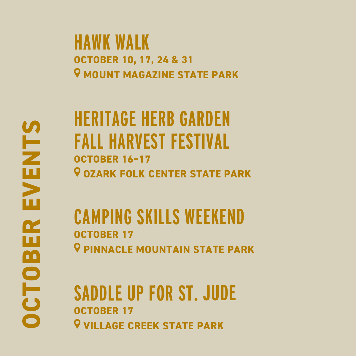 ArkStateParks's tweet photo. Fall fun is all around this month at #ARStateParks! Check out the events happening in October and make some plans. #TheNaturalState https://t.co/5yaazopjZl https://t.co/F4NEx5TYFg