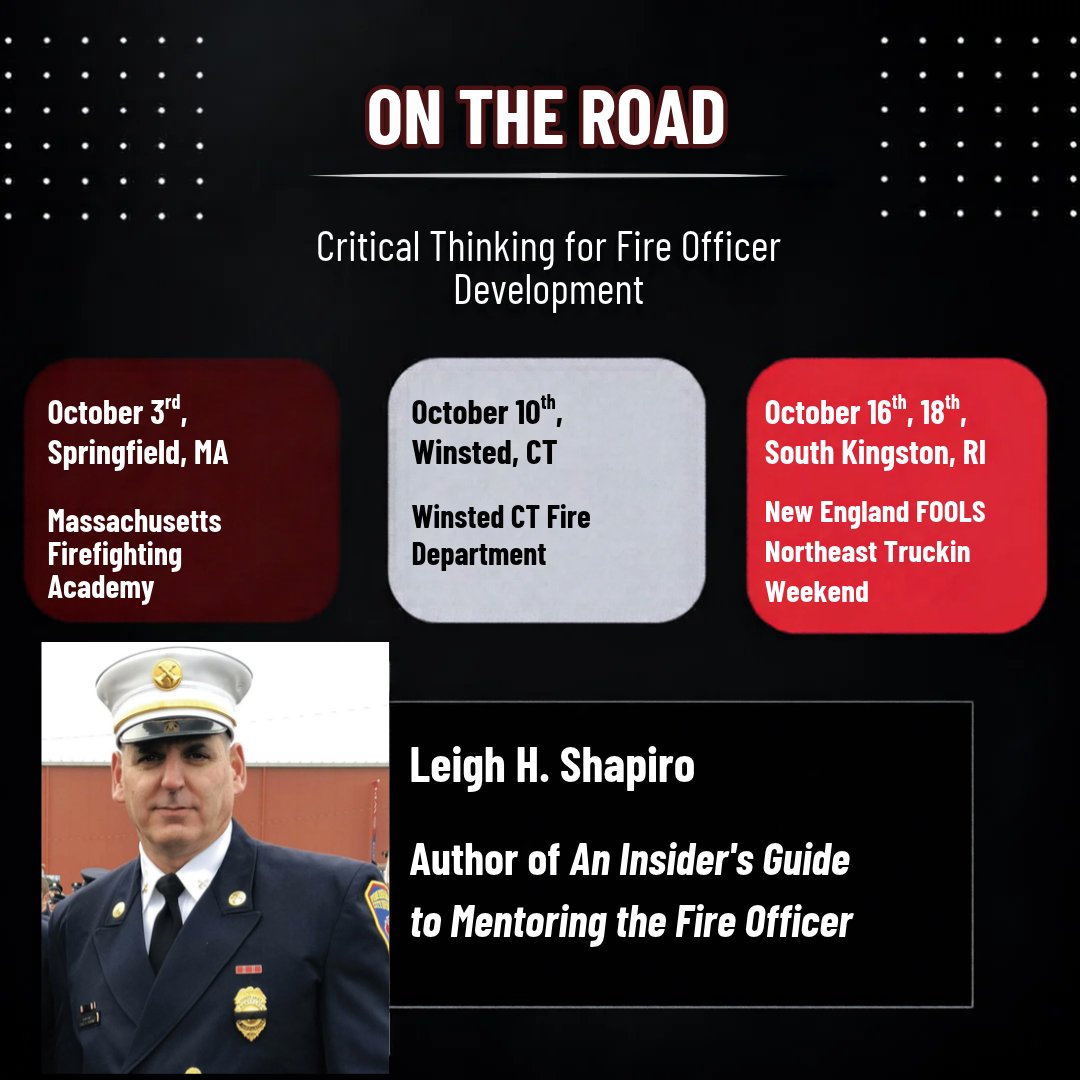 FireBooks's tweet photo. Leigh Shapiro is On the Road this October! 🚒  

Can't make it to a class? Bring insights home with "An Insider's Guide to Mentoring the Fire Officer"  

👉 Get your copy: https://t.co/DdPJk96JIO https://t.co/diW7m6qlK7