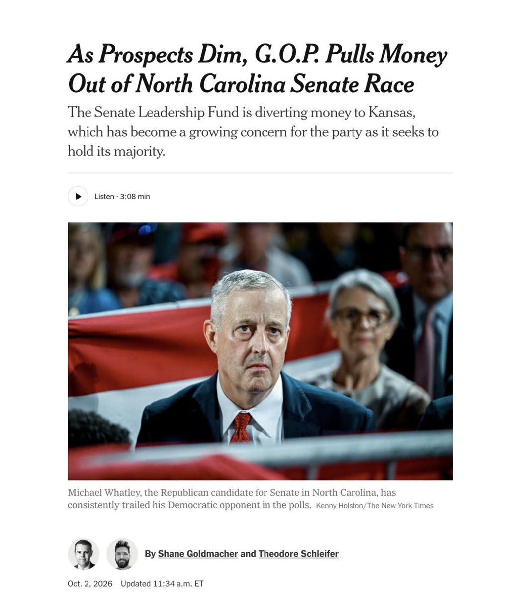 TheMaineWonk's tweet photo. ‼️ GOP are panicking about… KANSAS

- Senate Leadership Fund is moving MILLIONS out of North Carolina and into Kansas to fend off @RevAdamHamilton.

- GOP are burning cash defending deep red strongholds while Dems are expanding the Map.

The panic is real. https://t.co/hSdd5h4N0C