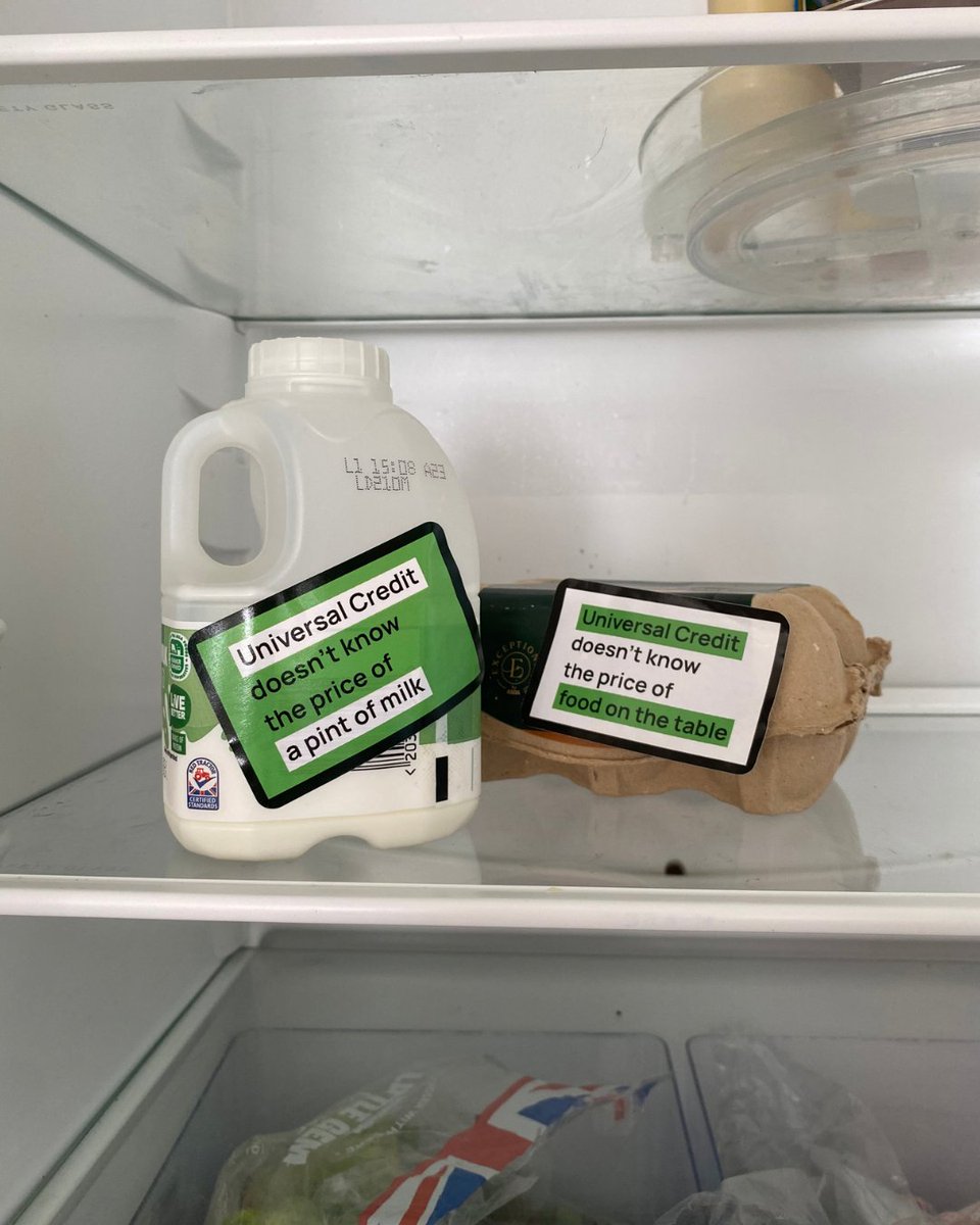 TrussellUK's tweet photo. Universal Credit doesn't know the cost of a pint of milk. Or heating. Or the bus.

It was never set based on how much essentials cost. Leaving millions without enough to live on and forced to turn to food banks.

✋But we have a chance to change that. https://t.co/jvAkqfDnSB