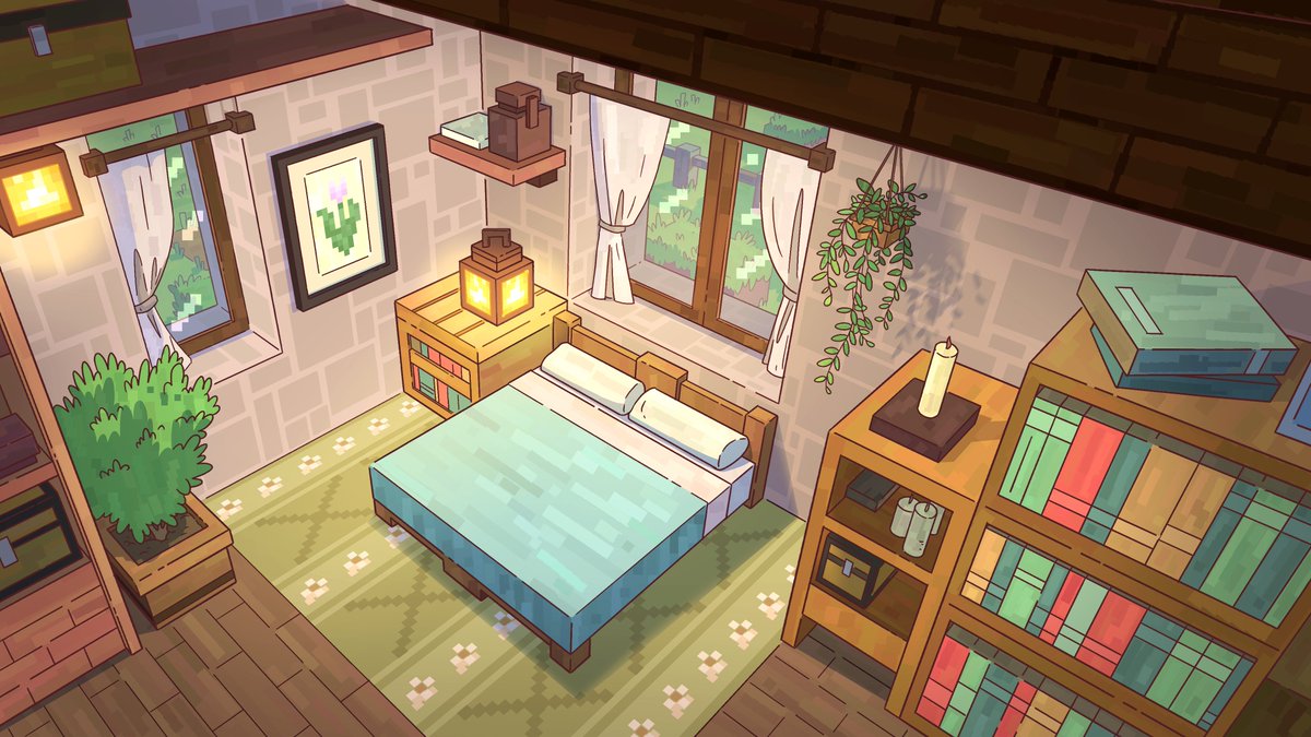 tjan811's tweet photo. Cozy Minecraft bedroom.
I really need to stop gaming until I make myself dizzy  😭

#minecraft #background #artshare https://t.co/Pe8VL8kmi1