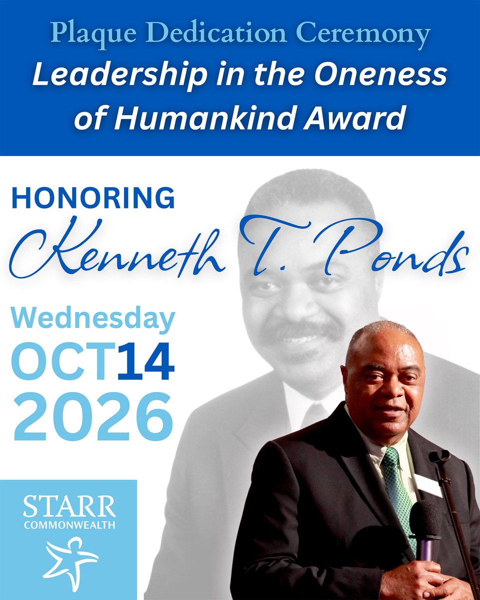 StarrCommon's tweet photo. Ken Ponds has helped shape Starr Commonwealth through his compassion, leadership, and enduring commitment to the Oneness of Humankind. Please join us as we honor Ken and his extraordinary legacy. Wednesday, October 14, 5:30–6:30 p.m at Starr Commonwealth's Albion Campus. https://t.co/QN8qjrLQYU