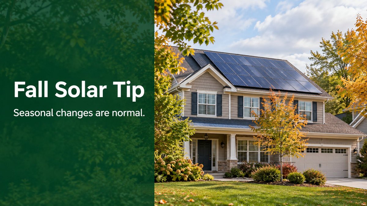 SprucePower's tweet photo. 🍂 Fall solar tip: Shorter days and changing weather can affect production. Seasonal changes are normal, but knowing what to expect helps homeowners understand when something may need attention.

#SolarEnergy #SprucePower https://t.co/6HzSIj3cRz