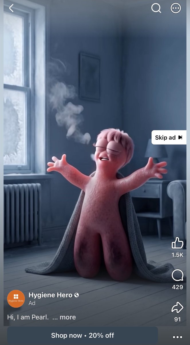 jenn_redacted's tweet photo. Insane FB ads day 2: an AI animated clitoris singing her heart out about warming lube. 
It’s my own fault that I’m getting these now because I watched too many of the AI mushroom coffee ads in total slack jawed horror. 
Now look what I have wrought. https://t.co/8FodvKBhIy