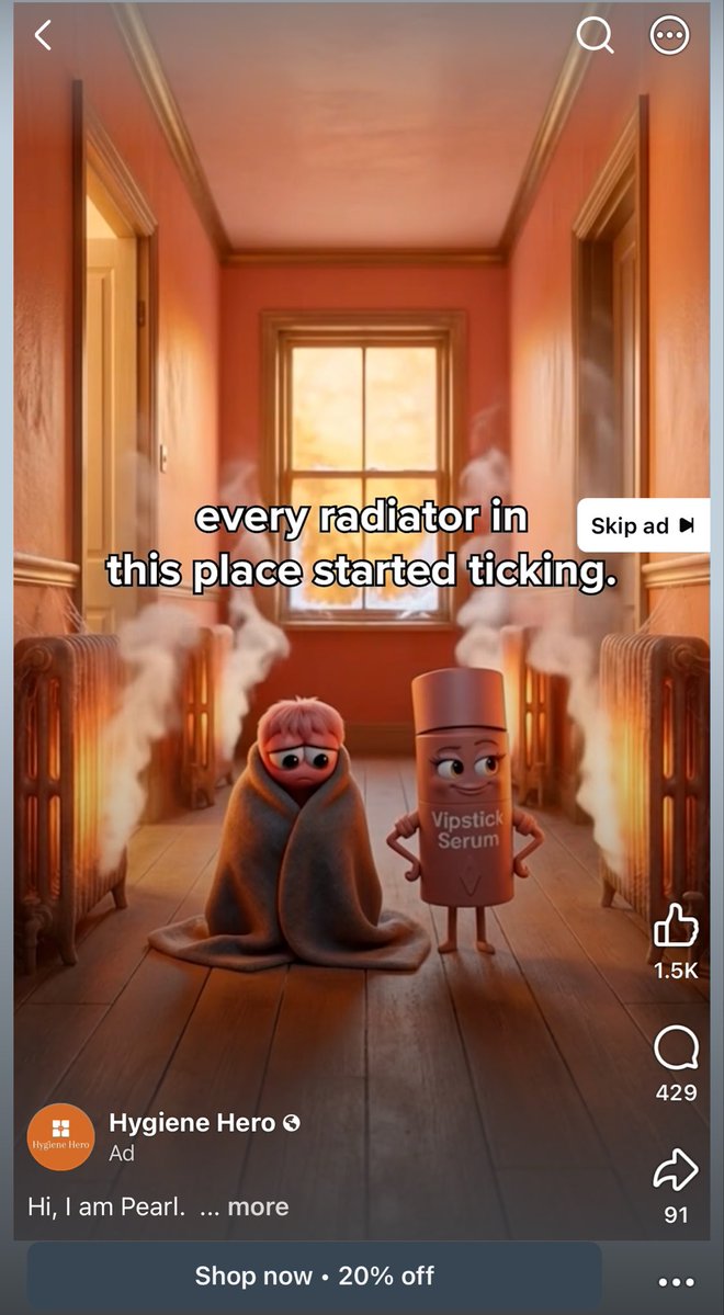 jenn_redacted's tweet photo. Insane FB ads day 2: an AI animated clitoris singing her heart out about warming lube. 
It’s my own fault that I’m getting these now because I watched too many of the AI mushroom coffee ads in total slack jawed horror. 
Now look what I have wrought. https://t.co/8FodvKBhIy