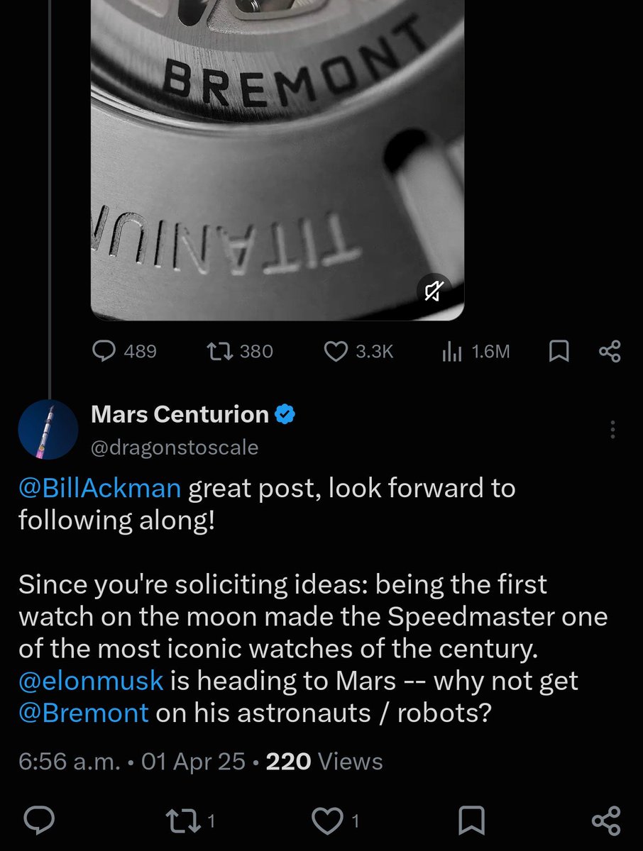 dragonstoscale's tweet photo. @BillAckman said the best @Bremont ideas get a watch.

I suggested the Speedmaster play: put one in space. He liked it, which made my week!

Next month, Supernova rides a rover to the moon. Does my comment win??

Like and repost if so. If one shows up, I'll film the unboxing. https://t.co/EJzAbszmxf